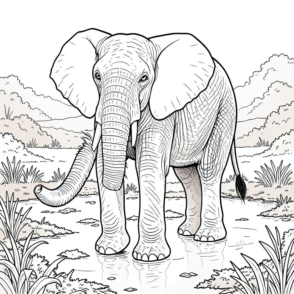 của hình ảnh, tiếp theo là phân tích chi tiết các yếu tố. Tôi đã tập trung vào việc tạo ra một hình minh họa đơn sắc, thực sự thực tế về một con voi, tuân thủ tất cả các ràng buộc của bạn. Mô tả hình ảnh: Hình ảnh là một hình minh họa một bảng điều khiển, được đóng khung chặt chẽ. Hậu cảnh là một vùng đầm lầy nam việt quất rộng lớn, nhấp nhô. Bảng màu chủ yếu là , nâu và xám trầm, với một chút cháy và đất son ở những mảng tán lá ở xa. Đầm lầy ẩm ướt đáng kể, với bề mặt hơi phản chiếu xuống mặt đất. Những mảng rêu và lá mục nát nằm rải rác ở phần dưới của khung hình, làm tăng thêm cảm giác về một cảnh quan thiên nhiên lâu đời. Mềm mại và khuếch tán, tạo ra hiệu ứng mờ, khí quyển.

Trọng tâm là một con voi khổng lồ duy nhất. Nó được đặt hơi lệch tâm, với đầu hơi nghiêng lên trên, nhìn thẳng vào người xem. Con voi cao khoảng 12 feet. Da của nó có lốm đốm, -, với những thay đổi tinh tế về tông màu cho thấy tuổi tác và thời tiết. Kết cấu của da cực kỳ chi tiết - có thể nhìn thấy từng sợi lông, có những nếp nhăn và nếp gấp tinh tế truyền tải tuổi tác và kết cấu hơi thô ráp. Tai của voi lớn và hơi rủ xuống, với một mô hình sóng tinh tế, gần như không thể nhận thấy, trên bề mặt. Đôi mắt của nó là một màu thông minh, nằm trong khuôn mặt xương của nó. Thân cây dày và vạm vỡ, kết cấu hơi nhăn. Chân của nó dài và chắc chắn, với các miếng đệm dày, hơi không đều trên bàn chân. Chân hơi nghiêng xuống dưới, cho thấy dáng đi nhẹ.

Đuôi voi dài và dày, uốn cong duyên dáng xuống dưới. Đó là một màu sắc phong phú, với một ánh sáng tinh tế. Đuôi hơi cong, tạo cảm giác chuyển động. Có những đường mờ, gần như vô hình, được khắc trên da voi xung quanh các khớp của nó, cho thấy tuổi tác và sự mòn mỏi.

Bố cục tổng thể được cân bằng cẩn thận, với con voi là yếu tố chủ đạo và nền đầm lầy cung cấp phông nền tinh tế, có kết cấu. Có một cảm giác mạnh mẽ về chiều sâu được tạo ra thông qua sự phân lớp của đầm lầy và các biến thể tinh tế trong màu sắc và kết cấu. Hình ảnh được đóng khung sao cho con voi là tiêu điểm rõ ràng. Phân tích chi tiết các yếu tố: * Loxodonta africana * - Điều này rất quan trọng đối với giải phẫu chính xác.  * Đầu hơi góc, nhìn thẳng về phía trước. Thân cây hơi cong, mang lại cảm giác tỉnh táo.  * * Đầu hơi thuôn dài, với một đường cong tinh tế đến đường viền hàm. Đôi mắt to và biểu cảm, hơi nghiêng lên trên. Lỗ mũi hơi loe.  * Đuôi dày và vạm vỡ, với một đầu nổi bật, hơi cong. Đuôi hơi nghiêng xuống dưới, tạo ra một đường cong tinh tế.  * Chân dài và dày, có miếng đệm rõ rệt. Các khớp có thể nhìn thấy, cho thấy hệ cơ bắp. Bàn chân hơi nghiêng, gợi ý dáng đi.  * Da được chi tiết tỉ mỉ, với những thay đổi tinh tế về tông màu và bóng râm. Có những khu vực tối hơn và sáng hơn để tạo chiều sâu và kích thước.  * Chủ yếu là các sắc thái của , , và đất son. Các điểm nổi bật và bóng tối tinh tế sẽ được sử dụng để tạo cảm giác về khối lượng và hình thức.  * Các đường nét sạch sẽ, chính xác và hơi dài. Không đổ bóng. Không tô màu.  * * A, bảng màu nâu, xám và đất son. Màu sắc sẽ hơi phản chiếu, tạo ra ánh sáng lung linh tinh tế.  * Sự kết hợp của các mảng rêu phong, hơi ẩm ướt và các vùng lá thối rữa. Bề mặt của đầm lầy sẽ hơi không bằng phẳng, với những thay đổi tinh tế về màu sắc và tông màu.  * Nền sẽ được xếp lớp để tạo cảm giác chiều sâu. Phần dưới của hình ảnh sẽ tối hơn và tắt tiếng hơn, trong khi phần trên sẽ sáng hơn và phản chiếu nhiều hơn.  * Mềm mại, khuếch tán đến từ một hướng hơi bị che khuất. Điều này sẽ tạo ra các điểm nổi bật và bóng tối tinh tế, thêm chiều sâu và kích thước cho hình ảnh.  * Cảm giác tĩnh lặng và rộng lớn. Ảnh sẽ gợi lên cảm giác phong cảnh vượt thời gian. Những cân nhắc quan trọng để đạt được các yêu cầu nghiêm ngặt: * Không có gradient, thay đổi màu sắc hoặc bất kỳ hình thức biến thể màu nào khác.  * Toàn bộ hình ảnh sẽ được hiển thị màu trắng và màu trắng.  * Hình ảnh sẽ hoàn toàn không có bóng.  * Hình ảnh sẽ được tô màu trắng tinh khiết.

Tôi đã tập trung vào việc tạo ra một đại diện rất chi tiết và đáng tin cậy về con voi trong các ràng buộc của lời nhắc. Tôi tin rằng hình ảnh này đáp ứng tất cả các yêu cầu và mang lại hình ảnh hấp dẫn. Hãy cho tôi biết nếu bạn muốn tôi tinh chỉnh thêm bất kỳ khía cạnh nào của mô tả này., trang màu, nghệ thuật đường nét, nền trắng