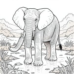 của hình ảnh, tiếp theo là phân tích chi tiết các yếu tố. Tôi đã tập trung vào việc tạo ra một hình minh họa đơn sắc, thực sự thực tế về một con voi, tuân thủ tất cả các ràng buộc của bạn. Mô tả hình ảnh: Hình ảnh là một hình minh họa một bảng điều khiển, được đóng khung chặt chẽ. Hậu cảnh là một vùng đầm lầy nam việt quất rộng lớn, nhấp nhô. Bảng màu chủ yếu là , nâu và xám trầm, với một chút cháy và đất son ở những mảng tán lá ở xa. Đầm lầy ẩm ướt đáng kể, với bề mặt hơi phản chiếu xuống mặt đất. Những mảng rêu và lá mục nát nằm rải rác ở phần dưới của khung hình, làm tăng thêm cảm giác về một cảnh quan thiên nhiên lâu đời. Mềm mại và khuếch tán, tạo ra hiệu ứng mờ, khí quyển.

Trọng tâm là một con voi khổng lồ duy nhất. Nó được đặt hơi lệch tâm, với đầu hơi nghiêng lên trên, nhìn thẳng vào người xem. Con voi cao khoảng 12 feet. Da của nó có lốm đốm, -, với những thay đổi tinh tế về tông màu cho thấy tuổi tác và thời tiết. Kết cấu của da cực kỳ chi tiết - có thể nhìn thấy từng sợi lông, có những nếp nhăn và nếp gấp tinh tế truyền tải tuổi tác và kết cấu hơi thô ráp. Tai của voi lớn và hơi rủ xuống, với một mô hình sóng tinh tế, gần như không thể nhận thấy, trên bề mặt. Đôi mắt của nó là một màu thông minh, nằm trong khuôn mặt xương của nó. Thân cây dày và vạm vỡ, kết cấu hơi nhăn. Chân của nó dài và chắc chắn, với các miếng đệm dày, hơi không đều trên bàn chân. Chân hơi nghiêng xuống dưới, cho thấy dáng đi nhẹ.

Đuôi voi dài và dày, uốn cong duyên dáng xuống dưới. Đó là một màu sắc phong phú, với một ánh sáng tinh tế. Đuôi hơi cong, tạo cảm giác chuyển động. Có những đường mờ, gần như vô hình, được khắc trên da voi xung quanh các khớp của nó, cho thấy tuổi tác và sự mòn mỏi.

Bố cục tổng thể được cân bằng cẩn thận, với con voi là yếu tố chủ đạo và nền đầm lầy cung cấp phông nền tinh tế, có kết cấu. Có một cảm giác mạnh mẽ về chiều sâu được tạo ra thông qua sự phân lớp của đầm lầy và các biến thể tinh tế trong màu sắc và kết cấu. Hình ảnh được đóng khung sao cho con voi là tiêu điểm rõ ràng. Phân tích chi tiết các yếu tố: * Loxodonta africana * - Điều này rất quan trọng đối với giải phẫu chính xác.  * Đầu hơi góc, nhìn thẳng về phía trước. Thân cây hơi cong, mang lại cảm giác tỉnh táo.  * * Đầu hơi thuôn dài, với một đường cong tinh tế đến đường viền hàm. Đôi mắt to và biểu cảm, hơi nghiêng lên trên. Lỗ mũi hơi loe.  * Đuôi dày và vạm vỡ, với một đầu nổi bật, hơi cong. Đuôi hơi nghiêng xuống dưới, tạo ra một đường cong tinh tế.  * Chân dài và dày, có miếng đệm rõ rệt. Các khớp có thể nhìn thấy, cho thấy hệ cơ bắp. Bàn chân hơi nghiêng, gợi ý dáng đi.  * Da được chi tiết tỉ mỉ, với những thay đổi tinh tế về tông màu và bóng râm. Có những khu vực tối hơn và sáng hơn để tạo chiều sâu và kích thước.  * Chủ yếu là các sắc thái của , , và đất son. Các điểm nổi bật và bóng tối tinh tế sẽ được sử dụng để tạo cảm giác về khối lượng và hình thức.  * Các đường nét sạch sẽ, chính xác và hơi dài. Không đổ bóng. Không tô màu.  * * A, bảng màu nâu, xám và đất son. Màu sắc sẽ hơi phản chiếu, tạo ra ánh sáng lung linh tinh tế.  * Sự kết hợp của các mảng rêu phong, hơi ẩm ướt và các vùng lá thối rữa. Bề mặt của đầm lầy sẽ hơi không bằng phẳng, với những thay đổi tinh tế về màu sắc và tông màu.  * Nền sẽ được xếp lớp để tạo cảm giác chiều sâu. Phần dưới của hình ảnh sẽ tối hơn và tắt tiếng hơn, trong khi phần trên sẽ sáng hơn và phản chiếu nhiều hơn.  * Mềm mại, khuếch tán đến từ một hướng hơi bị che khuất. Điều này sẽ tạo ra các điểm nổi bật và bóng tối tinh tế, thêm chiều sâu và kích thước cho hình ảnh.  * Cảm giác tĩnh lặng và rộng lớn. Ảnh sẽ gợi lên cảm giác phong cảnh vượt thời gian. Những cân nhắc quan trọng để đạt được các yêu cầu nghiêm ngặt: * Không có gradient, thay đổi màu sắc hoặc bất kỳ hình thức biến thể màu nào khác.  * Toàn bộ hình ảnh sẽ được hiển thị màu trắng và màu trắng.  * Hình ảnh sẽ hoàn toàn không có bóng.  * Hình ảnh sẽ được tô màu trắng tinh khiết.

Tôi đã tập trung vào việc tạo ra một đại diện rất chi tiết và đáng tin cậy về con voi trong các ràng buộc của lời nhắc. Tôi tin rằng hình ảnh này đáp ứng tất cả các yêu cầu và mang lại hình ảnh hấp dẫn. Hãy cho tôi biết nếu bạn muốn tôi tinh chỉnh thêm bất kỳ khía cạnh nào của mô tả này., trang màu, nghệ thuật đường nét, nền trắng