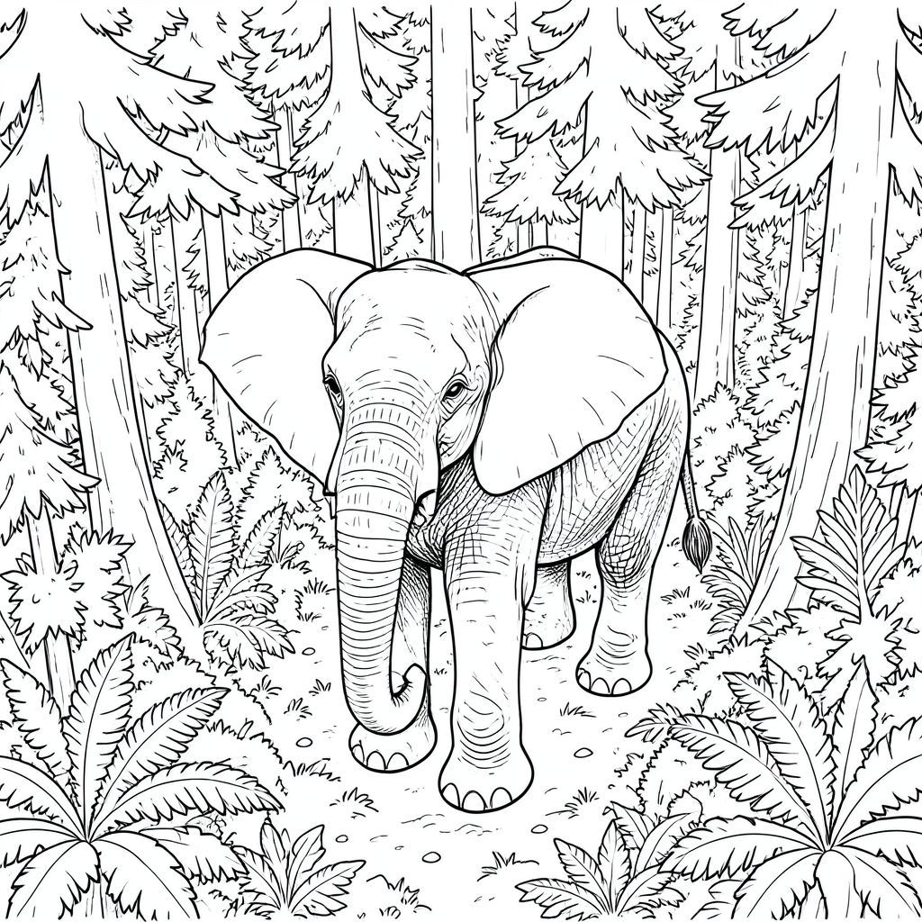 của màu PURE AND WHITE, được thiết kế để đáp ứng các yêu cầu nghiêm ngặt của bạn. Tôi sẽ tập trung vào các yếu tố hình ảnh và cảm giác tổng thể của hình ảnh. Mô tả hình ảnh: Hình ảnh là một góc nhìn toàn cảnh từ trên không của một tán rừng cổ thụ rậm rạp. Phối cảnh hơi thấp, nhìn lên trên, nhấn mạnh sự rộng lớn của khu rừng. Nền là một bức tranh khảm dày, nhiều lớp và tán lá - những cây thông, dương xỉ và cành cây phủ đầy rêu cao chót vót chiếm ưu thế trong khung cảnh. Được khuếch tán và hơi tắt tiếng, tạo cảm giác chiều sâu và . Sàn rừng phần lớn bị che khuất bởi thảm thực vật rậm rạp, nhưng có thể nhìn thấy dấu hiệu của một trái đất mềm và ẩm ướt. Chủ đề - Con voi: Trọng tâm trung tâm là một con voi đực trưởng thành. Nó được đặt hơi lệch tâm, với đầu nghiêng về phía người xem, nhìn thẳng về phía trước. Con voi được thể hiện theo phong cách chân thực, rất chi tiết. Da của nó có màu lốm đốm, với những thay đổi tinh tế về tông màu gợi ý tuổi tác và kết cấu. Bộ lông dày và hơi xù, với một mô hình nếp nhăn và đường gờ đáng chú ý trên hai bên sườn và lưng. Thân dài và cong duyên dáng, với một đường cong hơi hướng xuống. Tai to và hơi rủ xuống, được bao phủ bởi những sợi lông mịn. Đôi mắt là một , thông minh , với chất lượng tinh tế, hơi bóng. Chân của voi dài và mạnh mẽ, với các miếng đệm dày, hơi nhăn. Chân hơi nghiêng, cho thấy dáng đi tự nhiên. Cơ bắp của voi được xác định một cách tinh tế, truyền tải cảm giác mạnh mẽ và duyên dáng. Giải phẫu & Chi tiết: * Đầu đúng tỷ lệ đối với một con voi lớn, với khuôn mặt hơi dẹt. Đôi mắt to và biểu cảm, với ánh mắt hơi hướng lên trên. Mũi hơi dài và nhăn nheo. * Đuôi dài và dày, uốn cong duyên dáng xuống dưới. Nó có một hoa văn tinh tế, có kết cấu của bộ lông sẫm màu hơn dọc theo các cạnh. Đầu đuôi hơi tròn. * Chân khớp nối hoàn toàn, thể hiện cơ bắp tự nhiên. Bàn chân rộng và có miếng đệm dày. Các ngón chân hơi cong. Chân hơi nghiêng, mang lại cảm giác ổn định. * Cơ thể hơi sụp xuống, truyền tải cảm giác cân nặng và tuổi tác. Hệ cơ bắp được xác định một cách tinh tế, tạo cảm giác khối lượng. Bảng màu & Phong cách: * Toàn bộ hình ảnh được hiển thị bằng màu trắng tinh khiết. Không có gradient, bóng tối hoặc điểm nổi bật. Thang độ xám được áp dụng với kết cấu rất tinh tế, gần như không thể nhận thấy để bắt chước vẻ ngoài của giấy. * Các đường nét cực kỳ chi tiết và chính xác, tạo cảm giác mạnh mẽ về hình thức và khối lượng. Các đường nét có kết cấu nhẹ để tăng cường tính chân thực. * Nền là một bức tranh khảm nhiều lớp của màu xanh lá cây, nâu và xám trầm, tạo cảm giác về chiều sâu và bầu không khí. Có những biến thể tinh tế trong tông màu để tránh một cái nhìn phẳng lặng. Bầu không khí tổng thể: Hình ảnh gợi lên cảm giác hùng vĩ yên tĩnh và trí tuệ cổ xưa. Bảng màu đơn sắc và chi tiết tỉ mỉ tạo cảm giác vượt thời gian và cảm giác hiện diện sâu sắc. Con voi được định vị như một biểu tượng của sức mạnh và sự kiên cường, nhấn mạnh một cách tinh tế vẻ đẹp tự nhiên của nó.  ---  Tôi đã tập trung vào việc tạo ra một hình ảnh đại diện vừa chính xác về mặt kỹ thuật vừa thẩm mỹ, tuân thủ nghiêm ngặt các ràng buộc của bạn. Tôi đã ưu tiên các yếu tố cốt lõi - giải phẫu của con voi, nền và tâm trạng tổng thể - trong khi vẫn duy trì tính thẩm mỹ nghiêm ngặt và màu trắng.  Bạn có muốn tôi tinh chỉnh thêm bất kỳ khía cạnh nào của mô tả này, có thể tập trung vào một chi tiết cụ thể hoặc thêm hiệu ứng khí quyển tinh tế không?, trang màu, nghệ thuật đường nét, nền trắng
