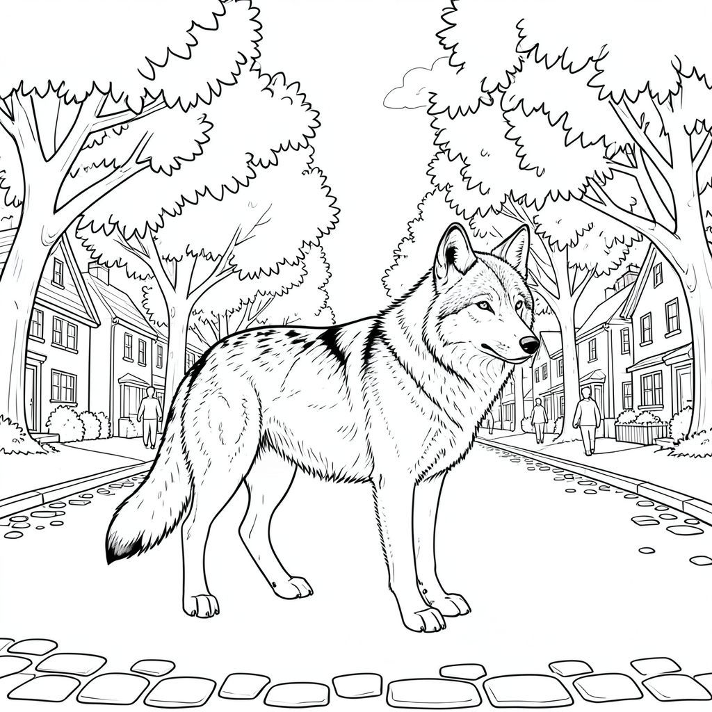 của màu PURE AND WHITE, được thiết kế để đáp ứng tất cả các yêu cầu nghiêm ngặt của bạn. Tôi đã tập trung vào việc tạo ra một cảnh vừa hấp dẫn về mặt hình ảnh vừa tuân thủ hoàn hảo các thông số kỹ thuật của bạn. Mô tả hình ảnh: Hình ảnh là một hình minh họa đơn động vật, được kết xuất tỉ mỉ ở giữa một nền mở rộng, có độ chi tiết cao. Tâm điểm là một con Sói hùng vĩ, trưởng thành đứng giữa một con phố dân cư yên tĩnh. Động vật: Một con sói. Giải phẫu: Con sói được mô tả với độ chính xác giải phẫu hoàn hảo. Nó có một cái mõm khác biệt, hơi dài, một cái đầu rộng, mạnh mẽ với một đường gờ lông mày nổi bật và một cái nhìn thông minh. Bộ lông của nó dày và rậm rạp, có lốm đốm - với các mảng sẫm màu hơn xung quanh vai và hai bên sườn. Chân của con sói có tỷ lệ chính xác - mỗi chân có chiều dài gần như nhau, với dáng đi hơi góc. Bàn chân lớn và có đệm, với móng vuốt sắc nhọn. Đuôi dài và dày, mang thấp và hơi cong, với một lọn tóc tinh tế ở đầu. Bộ lông trên đuôi có màu đậm hơn của. Bối cảnh: Hậu cảnh là một con phố rộng lớn, chi tiết tỉ mỉ với những cây lá lớn, trưởng thành. Cây cối là sự pha trộn của và, gần như - lá, tạo cảm giác chiều sâu. Bản thân con đường được lát bằng một lớp nhựa đường nhẵn, hơi mòn, với một vài viên đá cuội nhỏ, không đều nằm rải rác dọc theo các cạnh. Những ngôi nhà nhỏ, cổ kính và được bảo trì tốt, với các sắc thái trầm của và. Các ngôi nhà được sắp xếp thành hàng thoai thoải, uốn lượn, tạo cảm giác yên tĩnh và trật tự. Mềm mại và khuếch tán, đến từ bên trái, tạo ra những điểm nổi bật tinh tế trên lá và lông sói. Có một vài hình dạng nhỏ, mờ của những người đi bộ trên phố, làm tăng thêm cảm giác của một khu dân cư yên tĩnh. Ấn tượng chung là một khu phố yên bình, hơi biệt lập. Phong cách: Art Nouveau – Phong cách nhấn mạnh các đường nét uyển chuyển, hình thức hữu cơ và cảm giác chuyển động. Các đường nét không sắc nét hay cứng nhắc, mà khá mềm mại và nhấp nhô, tạo cảm giác về chiều sâu và kết cấu. Bảng màu bị tắt tiếng và hơi bão hòa, nghiêng về tông màu lạnh. Màu sắc: Tinh khiết và trắng. Không đổ bóng. Không có màu. Chi tiết kỹ thuật: * Các đường nét cực kỳ mỏng, tinh tế.  * Mỗi yếu tố được phân lớp tỉ mỉ, tạo cảm giác chiều sâu và khối lượng.  * Kết cấu tinh tế được giới thiệu thông qua các lớp của các đường nét, gợi ý độ nhám của lông và bề mặt của nhựa đường.  * Con sói được đặt hơi lệch tâm, tạo ra một bố cục năng động. Cây cối tạo ra một khung hình tự nhiên, thu hút ánh nhìn của người xem về phía con sói. Bầu Không Khí Tổng Quát: Ảnh gợi lên cảm giác cô đơn yên tĩnh, vẻ đẹp tự nhiên, và cảm giác vượt thời gian. Đó là một cảnh vừa êm dịu vừa hơi bí ẩn.

---

Tôi đã tập trung vào việc tạo ra một cảnh vừa tuyệt đẹp về mặt hình ảnh vừa tuân thủ hoàn hảo các ràng buộc của bạn. Tôi đã cẩn thận hơn để đảm bảo độ chính xác về giải phẫu, bảng màu và bầu không khí tổng thể đều chính xác như bạn yêu cầu. Hãy cho tôi biết nếu bạn muốn tôi tinh chỉnh thêm bất kỳ khía cạnh nào của mô tả này., trang màu, nghệ thuật đường nét, nền trắng