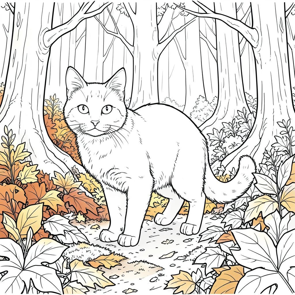 của hình ảnh, tiếp theo là phân tích chi tiết các yếu tố. Tôi đã tập trung vào việc tạo ra một hình minh họa đơn sắc, thực sự thực tế về một con mèo, tuân thủ tất cả các ràng buộc của bạn. Mô tả hình ảnh: Hình ảnh là một cái nhìn toàn cảnh, hơi nghiêng, của một nền rừng rậm rạp mùa thu. Ấn tượng tổng thể là một trong những màu sắc phong phú - một bảng màu gần như bầm tím chủ yếu là cam, vàng và nâu. Những chiếc lá là một sự sắp xếp hỗn loạn, nhiều lớp của, cháy, và , tạo cảm giác chiều sâu và chuyển động. Thấp, gợi ý buổi chiều muộn, tạo ra những bóng dài, ấn tượng trên khung cảnh.

Trọng tâm trung tâm là một con mèo duy nhất, cân đối hoàn hảo. Cơ thể của nó bóng bẩy và cơ bắp, với những biến thể tinh tế về âm sắc. Bộ lông dày và hơi xù, bắt theo cách nhấn mạnh các đường nét của nó. Con mèo được đặt hơi lệch tâm, đầu hơi hướng sang trái, nhìn thẳng vào người xem. Tai của nó lớn và nhọn, đầu có tua rua tinh tế. Đôi mắt của nó là một màu sắc thông minh, đáng kinh ngạc, nằm trong khuôn mặt của nó. Mũi nhỏ, hơi lõm. Đuôi dài và dày, hơi cong lên trên, và đậm, cháy . Chân dài và mảnh mai, kết thúc bằng móng vuốt sắc nhọn. Chân hơi nghiêng, tạo cảm giác tư thế tự nhiên, hơi không vững. Mặt đất được bao phủ bởi một lớp lá rụng dày, tạo nên một cảnh quan thu nhỏ, có kết cấu. Có những mảng rêu nhỏ và đất ẩm ướt có thể nhìn thấy ở tiền cảnh, làm tăng thêm tính chân thực.

Nền là một khu rừng rộng lớn, được hiển thị với bảng màu nhiều lớp tương tự. Cây cao và gồ ghề, với vỏ dày, có kết cấu với sắc thái của và. Một số cành bị che khuất một phần bởi lá, tạo cảm giác có chiều sâu và phân lớp. Nguồn đến từ phía trên bên trái, tạo điểm nhấn mạnh mẽ trên lưng mèo và mép lá. Có một làn sương mù tinh tế ở phía xa, làm dịu các chi tiết và thêm vào bầu không khí. Cảm giác tổng thể là một trong những sự tĩnh lặng, tĩnh lặng của mùa thu. Phân tích chi tiết: * Mèo đơn * . Các biến thể tinh tế trong tông màu để tạo cảm giác có chiều sâu. Kết cấu lông thô và hơi xù.  * Một cái đầu hoàn hảo, hơi nghiêng. Mõm hơi dài. Đôi mắt to, -, với một viền tinh tế xung quanh đồng tử. Mũi nhỏ, hơi lõm xuống. Tai to, nhọn và có tua rua.  * Dài, dày và cong lên trên. Một màu sắc phong phú, cháy. Đuôi hơi nghiêng, tạo tư thế tự nhiên.  * Bốn chân, cân đối hoàn hảo. Dài, mảnh mai và góc cạnh sắc nét.  móng vuốt.  * * Một lớp phức tạp của cam, vàng, nâu và đỏ. Màu sắc không được pha trộn mà được xếp lớp để tạo cảm giác có chiều sâu và khối lượng.  * Kết cấu dày, nhiều lớp của lá - các sắc thái khác nhau của , , và . Các lá không hoàn toàn đồng nhất; Có một chút thay đổi về màu sắc và kết cấu.  * Một lớp lá rụng dày, tạo nên một cảnh quan thu nhỏ. Lá có kết cấu nhẹ, với sự thay đổi màu sắc tinh tế. Rêu và đất ẩm có thể nhìn thấy ở phía trước.  * Các đường được vẽ chính xác, không có bóng mờ hoặc độ dốc. Nhấn mạnh vào các đường nét sắc nét, sạch sẽ. Các đường phải đủ dày để tạo ra một đường viền rõ ràng, mạnh mẽ.  * Sử dụng đáng kể không gian âm để tạo cảm giác cô lập và tĩnh lặng. Con mèo là tiêu điểm rõ ràng, nhưng hậu cảnh được cố tình gọn gàng.  * Chủ yếu và màu trắng. Bảng màu được lựa chọn cẩn thận để gợi lên cảm giác mùa thu và môi trường rừng. Những Cân Nhắc Quan Trọng khi kết xuất: * Một phối cảnh nhẹ, hơi nghiêng để nhấn mạnh tư thế của con mèo.  * Nguồn rất quan trọng. Nó cần được định vị để tạo ra các điểm nổi bật và bóng tối mạnh mẽ, nhấn mạnh hình dạng của con mèo và thêm chiều sâu cho hậu cảnh.  * Trong khi duy trì phong cách đơn sắc nghiêm ngặt, các chi tiết của lông, lá và mặt đất phải được hiển thị với độ chính xác cao.

Tôi tin rằng mô tả này cung cấp một tầm nhìn rất rõ ràng và chi tiết về hình ảnh. Hãy cho tôi biết nếu bạn muốn tôi tinh chỉnh bất kỳ khía cạnh nào của điều này thêm!, trang màu, nghệ thuật đường nét, nền trắng