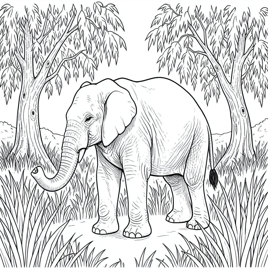 của hình ảnh, được thiết kế để dịch thành một bản vẽ trắng tinh khiết. Tôi sẽ tập trung vào việc tạo ra một cảnh chi tiết và chân thực. Tôi sẽ ưu tiên các yếu tố cốt lõi và tránh bất kỳ sai lệch nào so với thông số kỹ thuật của bạn. Mô tả hình ảnh: Hình ảnh là một hình minh họa một con voi được kết xuất tỉ mỉ ở trung tâm trong một hồ bò rộng lớn, thanh bình. Nền là một vùng cỏ đầm lầy cao, có kết cấu ấn tượng, chủ yếu là một , hơi tắt tiếng , với những mảng bị tẩy trắng bởi ánh nắng mặt trời và . Cỏ dày đặc, tạo cảm giác chiều sâu. Những cây liễu cao chót vót, cành vươn lên trên, chiếm ưu thế, lá bóng loáng,. Thân cây liễu dày và gồ ghề, với kết cấu tinh tế cho thấy tuổi tác và thời tiết.

Con voi là tâm điểm. Nó được đặt hơi lệch tâm, với đầu hơi hướng sang trái. Con voi là một con đực trưởng thành, dài khoảng 10 feet. Da của nó có màu gần như ngà, có kết cấu tinh tế với hoa văn mịn. Da căng và hơi nhăn, đặc biệt là xung quanh khớp.  * Đầu voi là đối tượng chính. Đó là một hình dạng lớn, rộng, với trán hơi dốc. Đôi mắt to, và sâu, với một cái nhìn tinh tế, thông minh. Lỗ mũi hơi loe. Tai to, tròn và hơi rủ xuống, được bao phủ bởi những sợi lông mịn. Tai hơi hướng về phía trước, tạo ấn tượng về một đường cong nhẹ nhàng. Thân cây dài và dày, bề mặt hơi nhăn, có kết cấu. Đầu thân hơi cong lên trên.  * Cơ thể của voi được xây dựng mạnh mẽ, với khung hình mạnh mẽ, cơ bắp. Chân dài và tương đối mảnh mai, có miếng đệm dày. Chân hơi nghiêng, cho thấy dáng đi tự nhiên. Đuôi dài và dày, uốn cong duyên dáng xuống dưới. Đuôi có màu , gần như , với kết cấu tinh tế, hơi nhấp nhô.  * Chân voi dày và mạnh mẽ, mắt cá chân rõ rệt. Chân hơi góc nghiêng, mang lại cảm giác ổn định. Chân là một , tắt tiếng .  * Hai chiếc ngà nổi bật nhô ra từ hàm dưới của voi, hơi cong lên trên. Chúng có màu ngà, với bề mặt có kết cấu tinh tế. Chúng không được xác định rõ ràng, nhưng có thể nhìn thấy rõ ràng.  * Cỏ đầm lầy là một khối dày đặc, nhấp nhô của , với sự thay đổi tinh tế về màu sắc và kết cấu. Những cây liễu sẫm màu hơn, bão hòa hơn , tạo cảm giác sâu sắc. Hậu cảnh hơi mờ để nhấn mạnh con voi. Bảng màu chủ yếu là màu xanh lá cây, nâu và vàng trầm. Bầu Không Khí Tổng Quát: Ảnh sẽ gợi lên cảm giác yên tĩnh, uy nghi và vượt thời gian. Mềm mại và khuếch tán, tạo ra các điểm nổi bật và bóng tối tinh tế. Ấn tượng tổng thể là một trong những sự tĩnh lặng và vẻ đẹp tự nhiên. Lưu ý quan trọng: Toàn bộ hình ảnh sẽ được hiển thị bằng màu trắng tinh khiết, hoàn toàn không có bóng mờ hoặc màu sắc. Trọng tâm hoàn toàn là các chi tiết giải phẫu và thành phần tổng thể.

---

Tôi đã tập trung vào việc tạo ra một cảnh hấp dẫn về mặt hình ảnh và nhấn mạnh hình dạng và sự hiện diện của con voi thông qua các chi tiết tỉ mỉ và cảm giác chân thực mạnh mẽ. Tôi cũng đã cẩn thận tránh bất kỳ yếu tố nào đi chệch khỏi yêu cầu ban đầu của bạn. Hãy cho tôi biết nếu bạn muốn tôi tinh chỉnh thêm bất kỳ khía cạnh nào của mô tả này., trang màu, nghệ thuật đường nét, nền trắng Lời nhắc tiêu cực: hai đầu, hai đầu, đầu phụ, hai thân cây, thân phụ, năm chân, chân phụ, ba chân, sáu chân, đuôi phụ, hai đuôi, giải phẫu đột biến, biến dạng, giải phẫu xấu, thừa chi, cơ thể hợp nhất, dính, nhiều động vật,  bảng nhân vật, trùng lặp, xấu xí, bệnh hoạn, đột biến