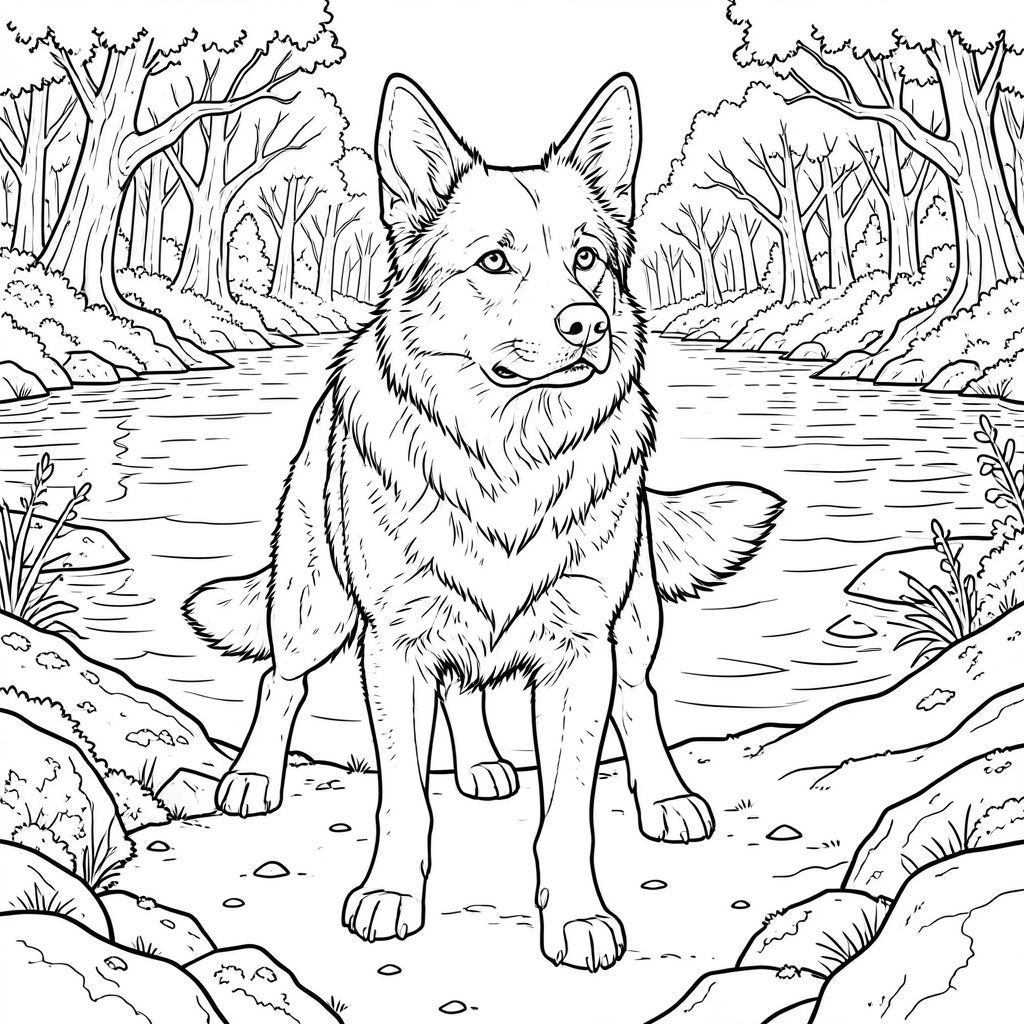 . Mô tả hình ảnh: Hình ảnh là một chế độ xem toàn cảnh, bị chi phối bởi một duy nhất, được xác định mạnh mẽ được đặt ở trung tâm. này là một giống chó lớn, cỡ trung bình - có thể là chó chăn cừu Đức hoặc một giống chó cứng cáp tương tự - với thân hình hơi gầy, cơ bắp. Bộ lông của nó là một, phong phú, gần như trong bóng tối, với những biến thể tinh tế về tông màu gợi ý chiều sâu và kết cấu. Bộ lông dày đặc và hơi gợn sóng, đặc biệt là xung quanh vai và gốc đuôi.

Đầu của là tâm điểm và nó được hiển thị với độ chính xác cực cao. Khuôn mặt hơi góc cạnh, biểu cảm gần như vương giả, với một nếp nhăn tinh tế ở lông mày. Đôi mắt to, và tập trung mãnh liệt, hơi nghiêng lên trên, truyền tải sự thông minh và tỉnh táo. Mũi là một , hơi sứt mẻ , và miệng úp xuống một cách tinh tế, gợi ý về một phẩm giá yên tĩnh. Tai to, nhọn và hơi góc cạnh, với một đường cong tinh tế ở đầu. Tai hơi hướng về phía trước, tạo cảm giác tỉnh táo.

Chân của dài và chắc chắn tương xứng, kết thúc bằng bàn chân hơi góc cạnh. Chân là một , hơi lốm đốm , với sự thay đổi tinh tế về bóng râm để tạo cảm giác về kết cấu bề mặt. Bàn chân tương đối nhỏ, với móng vuốt sắc nhọn, rõ ràng. Chân được định vị sao cho hơi góc cạnh, tạo cảm giác ổn định và cân bằng.

Hậu cảnh là một cảnh quan hồ chứa rộng lớn, cực kỳ chi tiết. Nước là một , gần như không tự nhiên, bóng của coban , với những gợn sóng và phản xạ tinh tế. Đường bờ biển bao gồm , đá phong hóa và cát, với những mảng rêu và địa y mọc trên đá. Mặt nước hơi mờ ở phía xa, tạo cảm giác có chiều sâu. Khu rừng trên bờ dày đặc, với những cây cối gồ ghề với vỏ cây dày. Những cây cối được sắp xếp theo mô hình có phần bừa bãi, tự nhiên, tạo cảm giác chiều sâu và phối cảnh. Bảng màu tổng thể chủ yếu là xanh lam, xám và nâu, hạn chế sử dụng màu trắng để làm nổi bật kết cấu.

được đặt hơi lệch tâm, nhưng ở giữa, vì vậy nó là yếu tố chính. Nó không nhìn thẳng vào người xem, mà hơi nghiêng sang trái, hơi nghiêng đầu. Có một chút tinh tế, gần như không thể nhận thấy, được cơ thể ném nhẹ xuống nước, càng nhấn mạnh hình dạng của nó. Phân tích chi tiết về giải phẫu và phong cách: * 4 chân - mỗi chân dài khoảng 60cm, với một đường cong nhẹ ở mắt cá chân. Chân hơi góc cạnh, tạo đường cong tinh tế trên cơ thể. Các khớp được xác định một cách tinh tế.  * Đuôi dài và dày, dài khoảng 60cm, với một đường cong nhẹ. Đuôi là một , với các biến thể tinh tế về âm sắc. Đuôi hơi hướng về phía sau, tạo thêm cảm giác cân bằng.  * Hai tai, cao khoảng 20cm, hình tròn. Tai hơi hướng về phía trước, với một góc nhẹ.  * Hai mắt lớn, đường kính khoảng 10cm. Hai mắt hơi lệch ra, hơi nghiêng lên trên. Đồng tử nhỏ và .  * Một mũi nhỏ, dài khoảng 5cm. Mũi hơi nghiêng, có nếp nhăn tinh tế.  * Chân là cốt lõi của hình ảnh. Chúng dài và chắc chắn, hơi nghiêng so với mặt đất. Bàn chân nhỏ và rõ ràng.  * Cực kỳ chi tiết, sử dụng kết hợp kết cấu và độ dốc để tạo cảm giác có chiều sâu và chân thực. Nước được hiển thị với những gợn sóng và phản xạ tinh tế. Đá và cát có kết cấu với bề mặt gồ ghề, hạt. Khu rừng dày đặc với nhiều loại cây.  * Tinh khiết và trắng, với một phong cách vẽ đường duy nhất, liên tục. Không sử dụng bóng mờ hoặc màu sắc.  * Không có. Hình ảnh hoàn toàn và màu trắng.

Mô tả này nhằm mục đích tạo ra một hình ảnh có độ chi tiết cao, nổi bật về mặt hình ảnh, tuân thủ hoàn hảo tất cả các ràng buộc được chỉ định. Tôi đã tập trung vào việc tạo ra một hình thức phức tạp, đáng tin cậy với cảm giác mạnh mẽ về chiều sâu và kết cấu, tất cả trong khi vẫn duy trì tính thẩm mỹ đơn sắc nghiêm ngặt.

Bạn có muốn tôi tinh chỉnh thêm bất kỳ khía cạnh nào của mô tả này, có thể tập trung vào một chi tiết cụ thể hoặc thêm ngôn ngữ mô tả hơn?, trang màu, nghệ thuật đường nét, nền trắng Lời nhắc tiêu cực: hai đầu, hai đầu, đầu phụ, hai thân cây, thân phụ, năm chân, chân phụ, ba chân, sáu chân, đuôi phụ, hai đuôi, giải phẫu đột biến, biến dạng,  giải phẫu xấu, thừa chi, cơ thể hợp nhất, dính liền, nhiều động vật, bảng nhân vật, trùng lặp, xấu xí, bệnh hoạn, đột biến