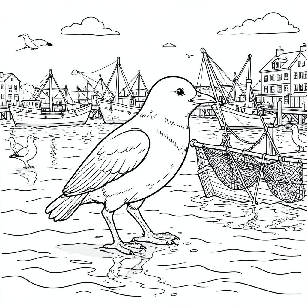 Độc lập, một con chim, Hai chân, Hai cánh, Một mỏ, Đúng giải phẫu, Sư tử, Chi tiết, cảnh, Toàn cảnh, Cảng cá, thuyền, Lưới, Bến tàu, Hải cảng, Mòng biển, Sóng, Nước, Ánh sáng mặt trời, bóng, Sự phản chiếu, Chuyển động, Năng động, Thực tế, và trắng, Nghệ thuật đường, hình minh họa, Kiệt tác, Độc thân, tiêu điểm, Thành phần, độ sâu, phối cảnh, kết cấu, chi tiết, lý lịch, Môi trường, Kiến trúc, , mạnh mẽ, mạnh mẽ, động vật, Động vật hoang dã, trang màu, nghệ thuật đường, nền trắng Nhắc nhở tiêu cực:  hai đầu, hai đầu, đầu phụ, hai đuôi, đuôi phụ, hai thân cây, thân phụ, năm chân, thêm chân, ba chân, sáu chân, ba cánh, thêm cánh, đột biến, biến dạng, giải phẫu xấu, thừa chi, hợp nhất, dính, trùng lặp, nhiều động vật, nhiều đối tượng, bảng nhân vật, xấu xí, bệnh hoạn, đột biến, biến dạng, tứ chi dị dạng, quá nhiều chân, quá nhiều đuôi