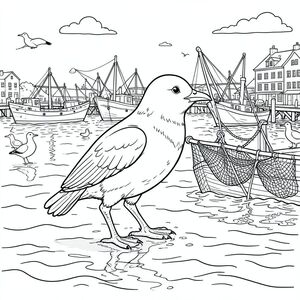 Độc lập, một con chim, Hai chân, Hai cánh, Một mỏ, Đúng giải phẫu, Sư tử, Chi tiết, cảnh, Toàn cảnh, Cảng cá, thuyền, Lưới, Bến tàu, Hải cảng, Mòng biển, Sóng, Nước, Ánh sáng mặt trời, bóng, Sự phản chiếu, Chuyển động, Năng động, Thực tế, và trắng, Nghệ thuật đường, hình minh họa, Kiệt tác, Độc thân, tiêu điểm, Thành phần, độ sâu, phối cảnh, kết cấu, chi tiết, lý lịch, Môi trường, Kiến trúc, , mạnh mẽ, mạnh mẽ, động vật, Động vật hoang dã, trang màu, nghệ thuật đường, nền trắng Nhắc nhở tiêu cực:  hai đầu, hai đầu, đầu phụ, hai đuôi, đuôi phụ, hai thân cây, thân phụ, năm chân, thêm chân, ba chân, sáu chân, ba cánh, thêm cánh, đột biến, biến dạng, giải phẫu xấu, thừa chi, hợp nhất, dính, trùng lặp, nhiều động vật, nhiều đối tượng, bảng nhân vật, xấu xí, bệnh hoạn, đột biến, biến dạng, tứ chi dị dạng, quá nhiều chân, quá nhiều đuôi