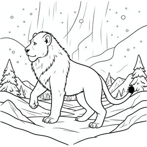 Độc lập, Linh trưởng đơn, Hai cánh tay, Hai chân, Một đuôi, Đúng giải phẫu, Sư tử, Cô đơn, Lãnh nguyên, mùa đông, đêm, Bầu trời, Cực quang, Đèn, Năng động, cảnh, Chi tiết, kiệt tác, và trắng, Nghệ thuật đường, hình minh họa, tinh khiết, trắng, Không có bóng, Không có màu, Nội địa, lý lịch, Phức tạp, Bản vẽ, Thực tế, mạnh mẽ, Tư thế, Hình bóng, Đóng băng, phong cảnh, lạnh, tuyết, Trang màu, Nghệ thuật đường, nền trắng Nhắc nhở tiêu cực: hai đầu,  hai đầu, đầu phụ, hai đuôi, đuôi phụ, hai thân cây, thân phụ, năm chân, thêm chân, ba chân, sáu chân, ba cánh, thêm cánh, đột biến, biến dạng, giải phẫu xấu, thừa chi, hợp nhất, dính liền, trùng lặp, nhiều động vật, nhiều đối tượng, bảng tính cách, xấu xí, bệnh hoạn, đột biến, biến dạng, tứ chi dị dạng, quá nhiều chân, quá nhiều đuôi