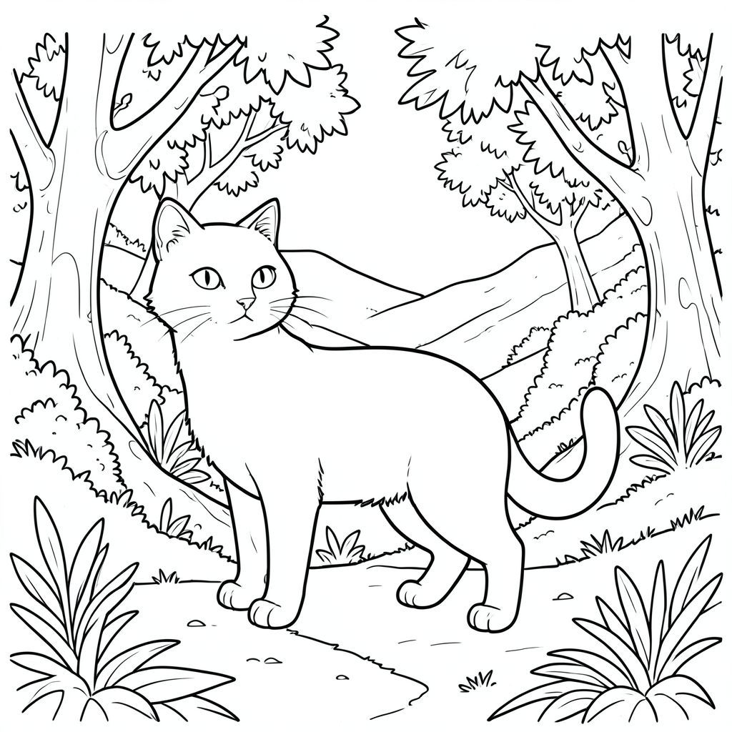 solo, động vật đơn, bốn chân, một đầu, một đuôi, đúng giải phẫu, con mèo, chi tiết, cảnh, lùm cây, Sườn đồi Địa Trung Hải, ngập nắng, chi tiết, kiệt tác, độc thân, và trắng, nghệ thuật đường, hình minh họa, tinh khiết, , trắng, không bóng, không có màu, nội địa, lý lịch, phức tạp, nghệ thuật đường nét, sách tô màu, và trắng, không chi tiết, trang màu, nghệ thuật đường, nền trắng Nhắc nhở tiêu cực: hai đầu, hai đầu, thêm đầu,  hai đuôi, đuôi phụ, hai thân cây, thân phụ, năm chân, chân phụ, ba chân, sáu chân, ba cánh, thêm cánh, đột biến, biến dạng, giải phẫu xấu, thừa chi, hợp nhất, dính, trùng lặp, nhiều động vật, nhiều đối tượng, bảng tính cách, xấu xí, bệnh hoạn, đột biến, biến dạng, tứ chi dị dạng, quá nhiều chân, quá nhiều đuôi