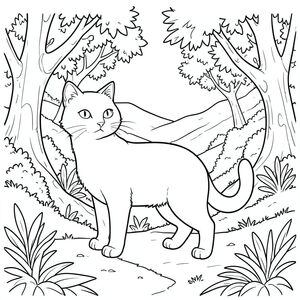 solo, động vật đơn, bốn chân, một đầu, một đuôi, đúng giải phẫu, con mèo, chi tiết, cảnh, lùm cây, Sườn đồi Địa Trung Hải, ngập nắng, chi tiết, kiệt tác, độc thân, và trắng, nghệ thuật đường, hình minh họa, tinh khiết, , trắng, không bóng, không có màu, nội địa, lý lịch, phức tạp, nghệ thuật đường nét, sách tô màu, và trắng, không chi tiết, trang màu, nghệ thuật đường, nền trắng Nhắc nhở tiêu cực: hai đầu, hai đầu, thêm đầu,  hai đuôi, đuôi phụ, hai thân cây, thân phụ, năm chân, chân phụ, ba chân, sáu chân, ba cánh, thêm cánh, đột biến, biến dạng, giải phẫu xấu, thừa chi, hợp nhất, dính, trùng lặp, nhiều động vật, nhiều đối tượng, bảng tính cách, xấu xí, bệnh hoạn, đột biến, biến dạng, tứ chi dị dạng, quá nhiều chân, quá nhiều đuôi