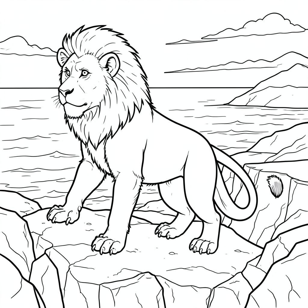 Độc mình, Linh trưởng đơn, Hai cánh tay, Hai chân, Một đuôi, Đúng giải phẫu, Sư tử, Chi tiết, cảnh, Toàn cảnh, Cạnh vách đá, đại dương, Hoàng hôn, kịch tính, lý lịch, phong cảnh, thực tế, và trắng, nghệ thuật đường, hình minh họa, Độc thân, Tư thế, mạnh mẽ, phối cảnh, , chi tiết, phức tạp, kiệt tác, Đơn sắc, Không có bóng, không màu, Nội thất trắng, lý lịch, , đơn giản, Thành phần, trang màu, nghệ thuật đường, nền trắng Nhắc nhở tiêu cực: hai đầu, hai đầu,  đầu phụ, hai đuôi, đuôi phụ, hai thân cây, thân phụ, năm chân, chân phụ, ba chân, sáu chân, ba cánh, thêm cánh, đột biến, biến dạng, giải phẫu xấu, thừa chi, hợp nhất, dính liền nhau, trùng lặp, nhiều động vật, nhiều đối tượng, bảng nhân vật, xấu xí, bệnh hoạn, đột biến, biến dạng, tứ chi dị dạng, quá nhiều chân, quá nhiều đuôi