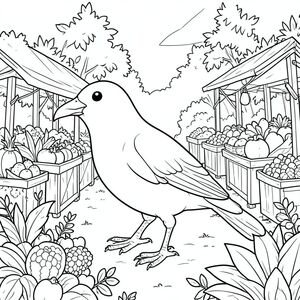 solo, một con chim, hai chân, hai cánh, một mỏ, đúng giải phẫu, chim, chi tiết, cảnh, tiền cảnh, rau, quầy hàng, thị trường, lý lịch, tán lá, ánh sáng mặt trời, thực tế, nghệ thuật đường nét, đơn sắc, không có bóng, không màu, kiệt tác, trang màu, nghệ thuật đường, nền trắng Nhắc nhở tiêu cực: hai đầu, hai đầu, thêm đầu, hai đuôi, thêm đuôi, hai thân cây, thêm thân cây, năm chân, thêm chân,  ba chân, sáu chân, ba cánh, thêm cánh, đột biến, biến dạng, giải phẫu xấu, thừa chi, hợp nhất, dính liền nhau, trùng lặp, nhiều động vật, nhiều đối tượng, bảng tính cách, xấu xí, bệnh hoạn, đột biến, biến dạng, tứ chi dị dạng, quá nhiều chân, quá nhiều đuôi