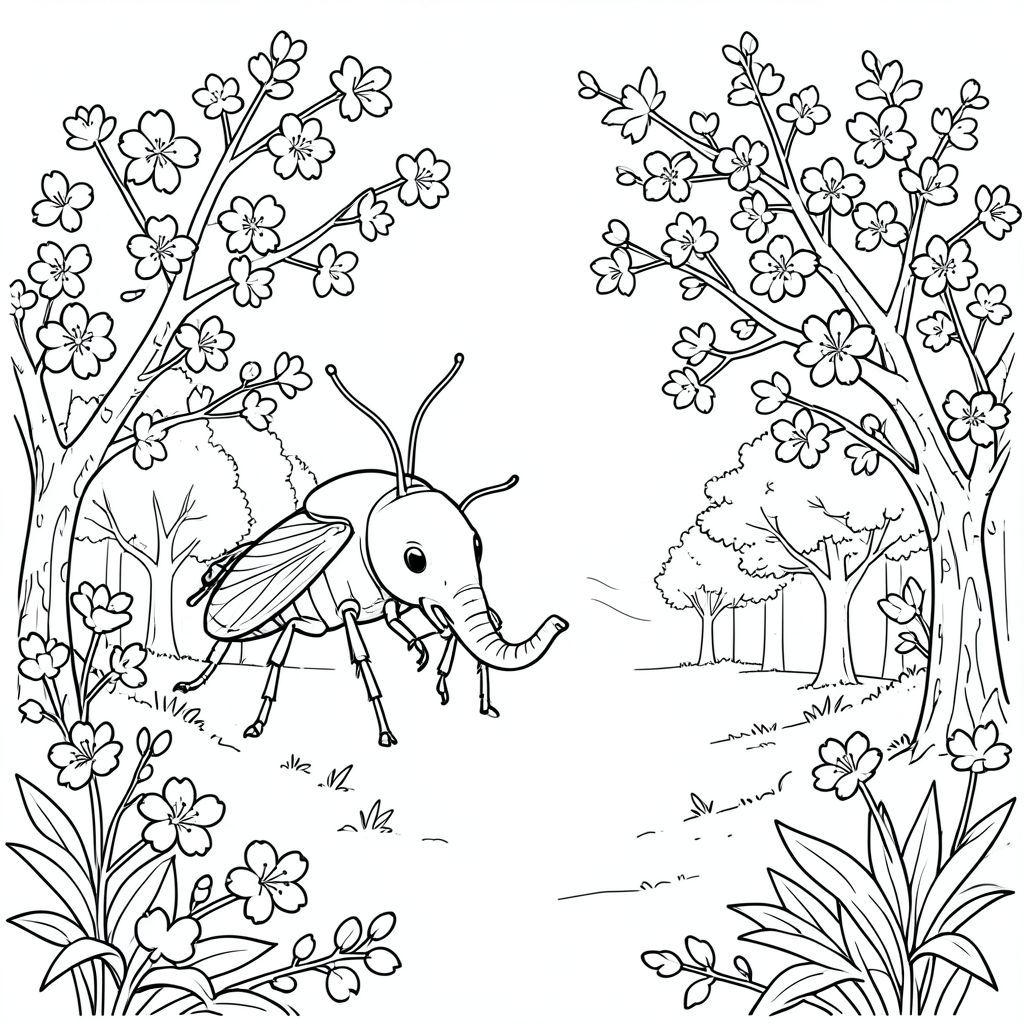 Độc lập, Côn trùng đơn, Sáu chân, Đúng giải phẫu, Voi, Chi tiết, cảnh, Đại lộ, Hoa anh đào, Gió xuân, Phức tạp, Nghệ thuật đường nét, và trắng, Đơn sắc, Thực tế, Độc thân, lý lịch, Tán lá, Chi tiết, phối cảnh, , , chiều sâu, Thành phần, yên bình, Thanh thản, Tối giản, trang màu, nghệ thuật đường nét, nền trắng Nhắc nhở tiêu cực: hai đầu, hai đầu, thêm đầu, hai đuôi, thêm đuôi, hai thân cây, thêm thân cây, năm chân,  thừa chân, ba chân, sáu chân, ba cánh, thêm cánh, đột biến, biến dạng, giải phẫu xấu, thừa chi, hợp nhất, dính liền nhau, trùng lặp, nhiều động vật, nhiều đối tượng, bảng nhân vật, xấu xí, bệnh hoạn, đột biến, biến dạng, tứ chi dị dạng, quá nhiều chân, quá nhiều đuôi