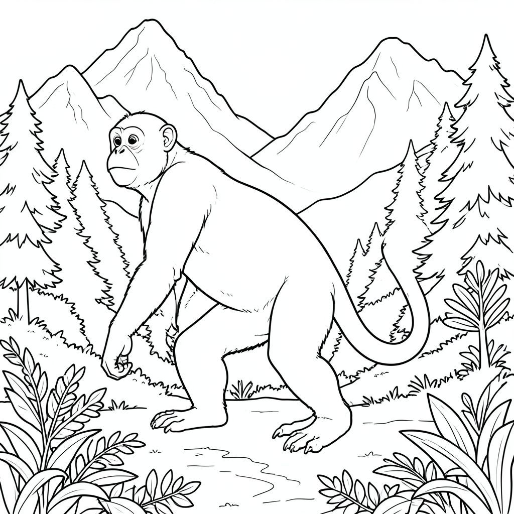 Độc lập, Linh trưởng đơn, Hai cánh tay, Hai chân, Một đuôi, Đúng giải phẫu, Chi tiết, phong cảnh, , trà, núi, Sương mù,, cô đơn, thực tế, hình minh họa, Nghệ thuật đường nét, và trắng, Đơn sắc, lý lịch, rừng, Tán lá, , , chiều sâu, phối cảnh, Chi tiết, phức tạp, kiệt tác, Độc thân, tiêu điểm, trang màu, nghệ thuật đường, nền trắng Nhắc nhở tiêu cực: hai đầu, hai đầu, thêm đầu, hai đuôi, thêm đuôi, hai thân cây, thêm thân cây,  năm chân, thêm chân, ba chân, sáu chân, ba cánh, thêm cánh, đột biến, biến dạng, giải phẫu xấu, thừa chi, hợp nhất, dính liền nhau, trùng lặp, nhiều động vật, nhiều đối tượng, bảng tính cách, xấu xí, bệnh hoạn, đột biến, biến dạng, tứ chi dị dạng, quá nhiều chân, quá nhiều đuôi