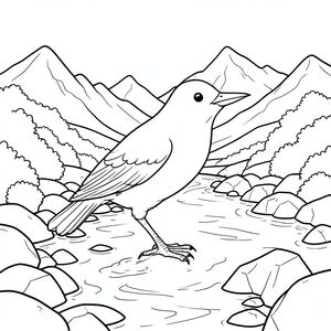 Độc lập, một con chim, hai chân, hai cánh, một mỏ, chính xác về mặt giải phẫu, chim, Chi tiết, núi, sông, đá, Nước, mịn, trong sáng, vội vàng, phong cảnh, Thanh thản, rộng, lý lịch, phức tạp, nghệ thuật đường nét, kiệt tác, và trắng, không bóng, không màu, nội thất trắng, đơn giản, mạnh mẽ, tiêu điểm, phối cảnh, thực tế, Chi tiết, nghệ thuật, hình minh họa, trang màu, nghệ thuật đường, nền trắng Nhắc nhở tiêu cực: hai đầu, hai đầu,  đầu phụ, hai đuôi, đuôi phụ, hai thân cây, thân phụ, năm chân, chân phụ, ba chân, sáu chân, ba cánh, thêm cánh, đột biến, biến dạng, giải phẫu xấu, thừa chi, hợp nhất, dính liền nhau, trùng lặp, nhiều động vật, nhiều đối tượng, bảng nhân vật, xấu xí, bệnh hoạn, đột biến, biến dạng, tứ chi dị dạng, quá nhiều chân, quá nhiều đuôi