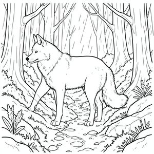 solo, một con vật, bốn chân, một đầu, một đuôi, đúng giải phẫu, sói, đơn độc, rừng, dày đặc, bóng, mưa, rêu, đá, xưa, con đường, quanh co, chạng vạng, , thực tế, chi tiết, hình minh họa, và trắng, nghệ thuật đường nét, kiệt tác, trang màu, nghệ thuật đường, nền trắng Nhắc nhở tiêu cực: hai đầu, hai đầu, thêm đầu, hai đuôi, đuôi phụ, hai thân cây, thêm thân cây, năm chân, thêm chân,  ba chân, sáu chân, ba cánh, thêm cánh, đột biến, biến dạng, giải phẫu xấu, thừa chi, hợp nhất, dính liền nhau, trùng lặp, nhiều động vật, nhiều đối tượng, bảng tính cách, xấu xí, bệnh hoạn, đột biến, biến dạng, tứ chi dị dạng, quá nhiều chân, quá nhiều đuôi