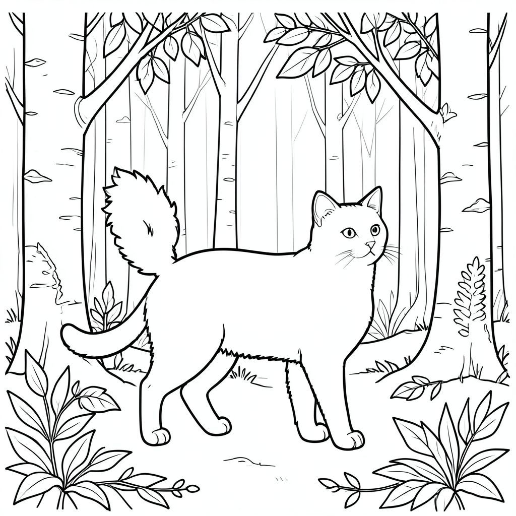 Độc lập, một con vật, bốn chân, một đầu, một đuôi, đúng giải phẫu, con mèo, chi tiết, cảnh, rừng, bạch dương, cây, thực tế, nghệ thuật đường nét, Đơn sắc, độc thân, lý lịch, phức tạp, kiệt tác, Bản vẽ, hình minh họa, và trắng, không bóng, không có màu, tinh khiết, đơn giản, tập trung, rừng, lá, , , chiều sâu, phối cảnh, thành phần, trang màu, nghệ thuật đường, nền trắng Nhắc nhở tiêu cực: hai đầu, hai đầu, thêm đầu, hai đuôi,  đuôi phụ, hai thân cây, thân phụ, năm chân, chân phụ, ba chân, sáu chân, ba cánh, thêm cánh, đột biến, biến dạng, giải phẫu xấu, thừa chi, hợp nhất, dính liền nhau, trùng lặp, nhiều động vật, nhiều đối tượng, bảng tính cách, xấu xí, bệnh hoạn, đột biến, biến dạng, tứ chi dị dạng, quá nhiều chân, quá nhiều đuôi