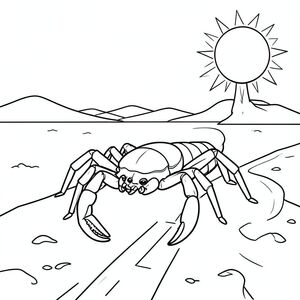 solo, Nhện đơn, tám chân, một cơ thể, đúng giải phẫu, Bọ cạp, sa mạc, đường, nhiệt, mặt trời, cát, chi tiết, phức tạp, nghệ thuật đường, Đơn sắc, rõ ràng, Tối giản, lý lịch, rộng lớn, khô cằn, trang màu, nghệ thuật đường nét, nền trắng Nhắc nhở tiêu cực: hai đầu, hai đầu, thêm đầu, hai đuôi, thêm đuôi, hai thân cây, thêm cốp, năm chân, thêm chân, ba chân, sáu chân, ba cánh,  đôi cánh thừa, đột biến, biến dạng, giải phẫu xấu, thừa chi, hợp nhất, dính liền, trùng lặp, nhiều động vật, nhiều đối tượng, bảng nhân vật, xấu xí, bệnh hoạn, đột biến, biến dạng, tứ chi dị dạng, quá nhiều chân, quá nhiều đuôi