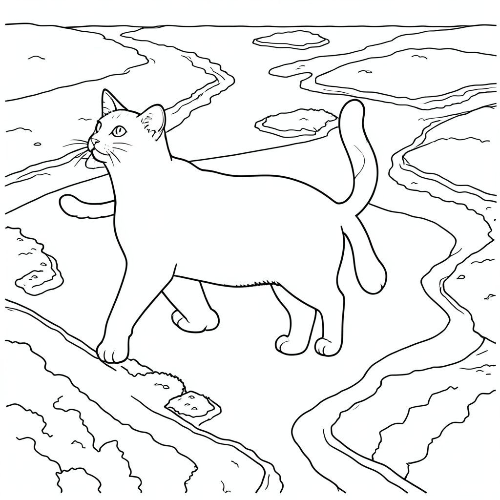 solo, động vật đơn, bốn chân, một đầu, một đuôi, đúng giải phẫu, con mèo, chi tiết, cảnh, Môi trường, thực tế, Trên không, Đồng bằng sông, Bãi cát, Đảo, phức tạp, Nghệ thuật đường nét, Đơn sắc, và trắng, Không đổ bóng, không màu, kiệt tác, trang màu, nghệ thuật đường nét, nền trắng Nhắc nhở tiêu cực: hai đầu, hai đầu, thêm đầu, hai đuôi, thêm đuôi, hai thân cây, thêm thân cây, năm chân,  thừa chân, ba chân, sáu chân, ba cánh, thêm cánh, đột biến, biến dạng, giải phẫu xấu, thừa chi, hợp nhất, dính liền nhau, trùng lặp, nhiều động vật, nhiều đối tượng, bảng nhân vật, xấu xí, bệnh hoạn, đột biến, biến dạng, tứ chi dị dạng, quá nhiều chân, quá nhiều đuôi