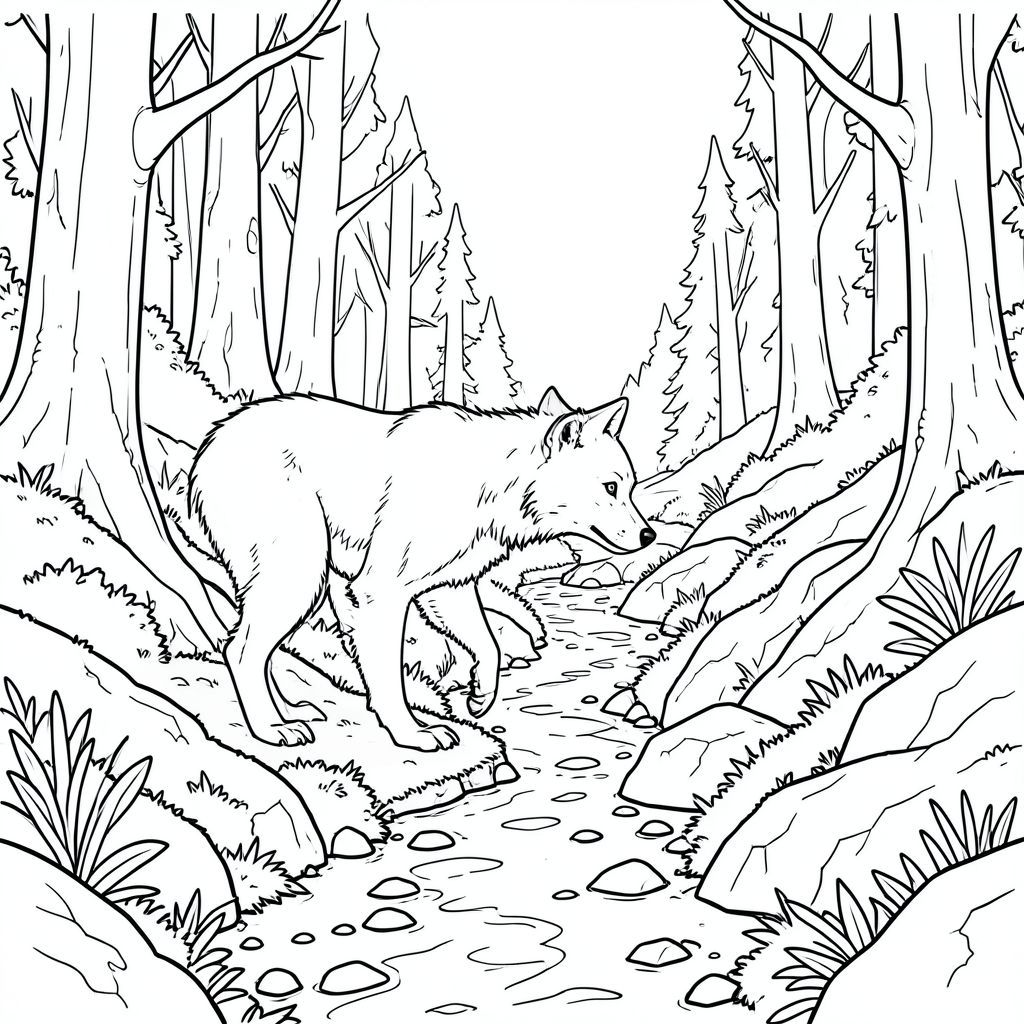 Độc lập, Linh trưởng đơn, hai cánh tay, hai chân, một đuôi, đúng giải phẫu, sói, đơn độc, rừng, , đá, rêu phong, xưa, Phong hóa, con đường, suối, Ánh sáng mặt trời, bóng, Chi tiết, thực tế, phối cảnh, Toàn cảnh, rộng, thung lũng, phong cảnh, Thành phần, mạnh mẽ, Hình bóng, trang tô màu, nghệ thuật đường nét, nền trắng Nhắc nhở tiêu cực: hai đầu, hai đầu, đầu phụ, hai đuôi, thêm đuôi, hai thân cây, thêm thân cây, năm chân,  thừa chân, ba chân, sáu chân, ba cánh, thêm cánh, đột biến, biến dạng, giải phẫu xấu, thừa chi, hợp nhất, dính liền nhau, trùng lặp, nhiều động vật, nhiều đối tượng, bảng nhân vật, xấu xí, bệnh hoạn, đột biến, biến dạng, tứ chi dị dạng, quá nhiều chân, quá nhiều đuôi