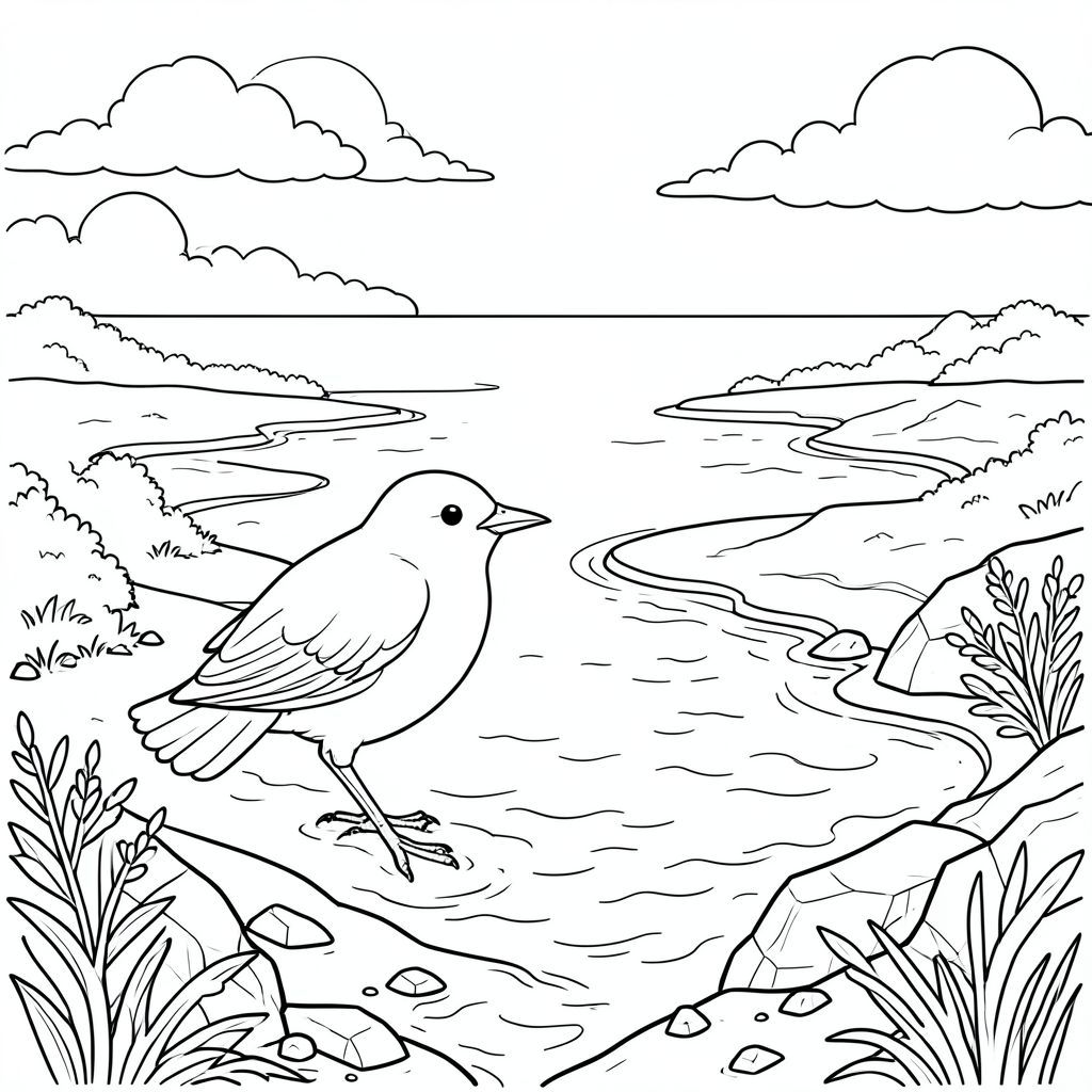 solo, một con chim, hai chân, hai cánh, một mỏ, đúng giải phẫu, chim, sông, đồng bằng, uốn lượn, rộng, bãi cát, đảo, đường bờ biển, nước, , đường chân trời, đám mây, ánh sáng mặt trời, bầu trời, thảm thực vật, đá, bờ biển, sóng, gợn sóng, chiều sâu, kết cấu, , im lặng, u ám, khí quyển, phối cảnh, góc rộng, toàn cảnh, tự nhiên, thanh bình, yên bình, điềm tĩnh, mở rộng, phong cảnh, địa hình, sự hình thành đá, lũa, chi tiết đường bờ biển,, trang màu, nghệ thuật đường, nền trắng,  trang màu, nghệ thuật đường nét, nền trắng, Lời nhắc tiêu cực: hai đầu, hai đầu, thêm đầu, hai đuôi, thêm đuôi, hai thân cây, thêm thân cây, năm chân, thêm chân, ba chân, sáu chân, ba cánh, thêm cánh, đột biến, biến dạng, giải phẫu xấu, thừa chi, hợp nhất, dính, trùng lặp, nhiều động vật, nhiều đối tượng, bảng nhân vật, xấu xí, bệnh hoạn, đột biến, biến dạng, chân tay dị dạng, quá nhiều chân,  quá nhiều đuôi