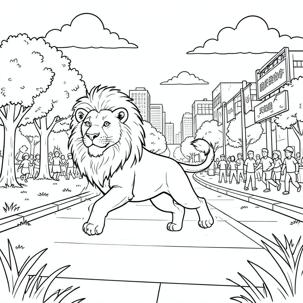 Độc lập, một con vật, bốn chân, một đầu, một đuôi, đúng giải phẫu, sư tử, công viên thành phố, đường chạy, đường trải nhựa, cỏ, cây, ánh sáng mặt trời, đám mây, bầu trời, , phong cảnh đô thị, bê tông, kim loại, bảng chỉ dẫn, biểu ngữ, đám đông, phong trào, năng động, phối cảnh, chiều sâu, tiêu điểm, , góc rộng, , thực tế, chi tiết, Đô thị, công viên, chạy, con đường, tán lá, , ,, trang màu, nghệ thuật đường, nền trắng, trang màu, nghệ thuật đường,  nền trắng, Lời nhắc tiêu cực: hai đầu, hai đầu, thêm đầu, hai đuôi, thêm đuôi, hai thân cây, thêm thân cây, năm chân, thêm chân, ba chân, sáu chân, ba cánh, thêm cánh, đột biến, biến dạng, giải phẫu xấu, thừa chi, hợp nhất, dính liền nhau, trùng lặp, nhiều động vật, nhiều đối tượng, bảng nhân vật, xấu xí, bệnh hoạn, đột biến, biến dạng, tứ chi dị dạng, quá nhiều chân, quá nhiều đuôi