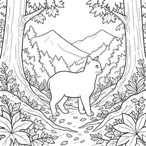 Độc lập, động vật đơn, bốn chân, một đầu, một đuôi, đúng giải phẫu, con mèo, lá mùa thu, sàn rừng, tán lá rậm rạp, lọc ánh sáng mặt trời, , vỏ cây kết cấu, rêu, rễ, lá rụng, đường mòn quanh co, núi xa, bầu trời quang đãng, u ám, , màu xanh lá cây, , phối cảnh khí quyển, tự nhiên, thực tế, chi tiết, mở rộng, tầm nhìn mở rộng, yên bình, thanh bình, yên tĩnh, mùa thu, phân rã, mờ, trang màu, nghệ thuật đường nét, nền trắng, trang màu,  nghệ thuật đường nét, nền trắng, Lời nhắc tiêu cực: hai đầu, hai đầu, thêm đầu, hai đuôi, thêm đuôi, hai thân cây, thêm thân cây, năm chân, thêm chân, ba chân, sáu chân, ba cánh, thêm cánh, đột biến, biến dạng, giải phẫu xấu, thừa chi, hợp nhất, dính liền nhau, trùng lặp, nhiều động vật, nhiều đối tượng, bảng nhân vật, xấu xí, bệnh hoạn, đột biến, biến dạng, tứ chi dị dạng, quá nhiều chân,  quá nhiều đuôi