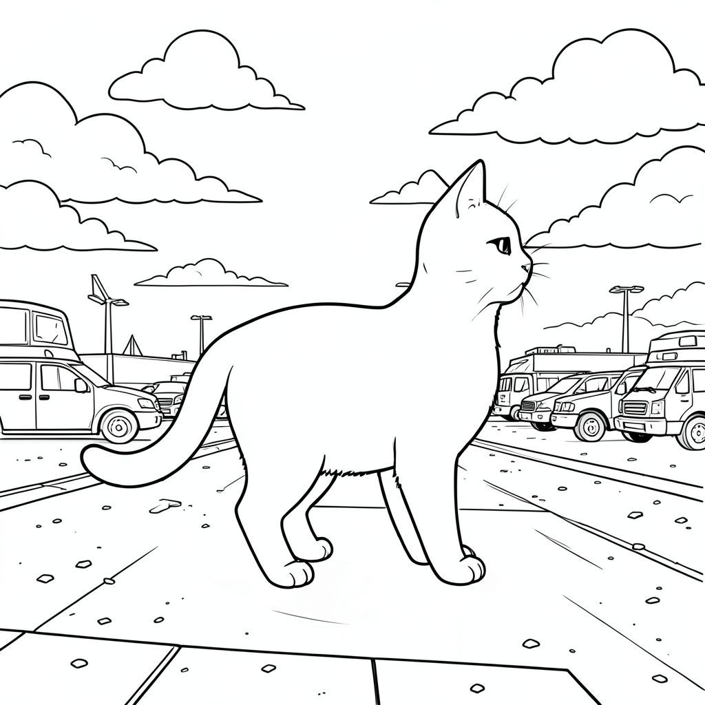 solo, động vật đơn, bốn chân, một đầu, một đuôi, đúng giải phẫu, con mèo, Đường nhựa, đường nhựa, máy bay, Taxi, Xe cộ, kim loại, bê tông, , u ám, Bầu trời, Đám mây, Ánh sáng mặt trời, , Sự phản chiếu, Phản chiếu, Chuyển động, tốc độ, khoảng cách, Đường chân trời, phong cảnh, góc rộng, Toàn cảnh, Chi tiết, Thực tế, , chuyên nghiệp, , sắc nét, tiêu điểm, Thành phần, Khí quyển, , , hạt, bụi, mảnh vụn,, trang màu, nghệ thuật đường, nền trắng, trang màu, nghệ thuật đường, nền trắng, Lời nhắc tiêu cực:  hai đầu, hai đầu, đầu phụ, hai đuôi, đuôi phụ, hai thân cây, thân phụ, năm chân, thêm chân, ba chân, sáu chân, ba cánh, thêm cánh, đột biến, biến dạng, giải phẫu xấu, thừa chi, hợp nhất, dính, trùng lặp, nhiều động vật, nhiều đối tượng, bảng nhân vật, xấu xí, bệnh hoạn, đột biến, biến dạng, tứ chi dị dạng, quá nhiều chân, quá nhiều đuôi