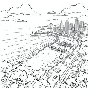 solo, (động vật đơn: 1.3), (bốn chân: 1.3), (một đầu: 1.3), (một đuôi: 1.2), (đúng giải phẫu: 1.4), mèo, Thành phố ven biển, toàn cảnh, nhìn từ trên không, bãi biển, bến cảng, đại dương, sóng, ánh sáng mặt trời, đám mây, bầu trời, tòa nhà, tòa nhà chọc trời, cầu, bến tàu, tàu, thuyền, bờ biển, cát, đá, thảm thực vật, cây cối, tán lá, con đường, đường phố, giao thông, phương tiện, đèn, phản chiếu, nước, chiều sâu, kết cấu, chủ nghĩa thực tế, chi tiết, đẹp như tranh vẽ, ấm áp, giờ, u ám,  xa, trang màu, nghệ thuật đường nét, nền trắng, trang màu, nghệ thuật đường nét, nền trắng, (solo: 1.3), (chủ đề đơn: 1.2), (đúng giải phẫu: 1.4), (giải phẫu hoàn hảo: 1.3), (tỷ lệ chính xác: 1.2)