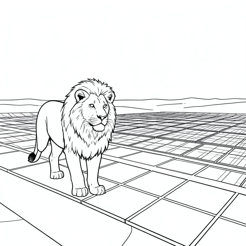 solo, (động vật đơn: 1.3), (bốn chân: 1.3), (một đầu: 1.3), (một đuôi: 1.2), (chính xác về mặt giải phẫu: 1.4), sư tử, Sa mạc, rộng lớn, phẳng, tấm pin mặt trời, lớn, hiện đại, toàn cảnh, góc rộng, phong cảnh, đường chân trời, bầu trời, rõ ràng, , ánh sáng mặt trời, mãnh liệt, , ấm áp, , phản chiếu, đánh bóng, bề mặt, lưới, hàng, liên kết với nhau, hình học, đơn giản, sạch sẽ, tối giản, đơn sắc, và trắng, nghệ thuật đường nét, hình minh họa, chi tiết, thực tế, phong cảnh sa mạc, sự rộng lớn, mở rộng,  trang màu, nghệ thuật đường nét, nền trắng, trang màu, nghệ thuật đường nét, nền trắng, (solo: 1.3), (chủ đề đơn: 1.2), (đúng giải phẫu: 1.4), (giải phẫu hoàn hảo: 1.3), (tỷ lệ chính xác: 1.2)