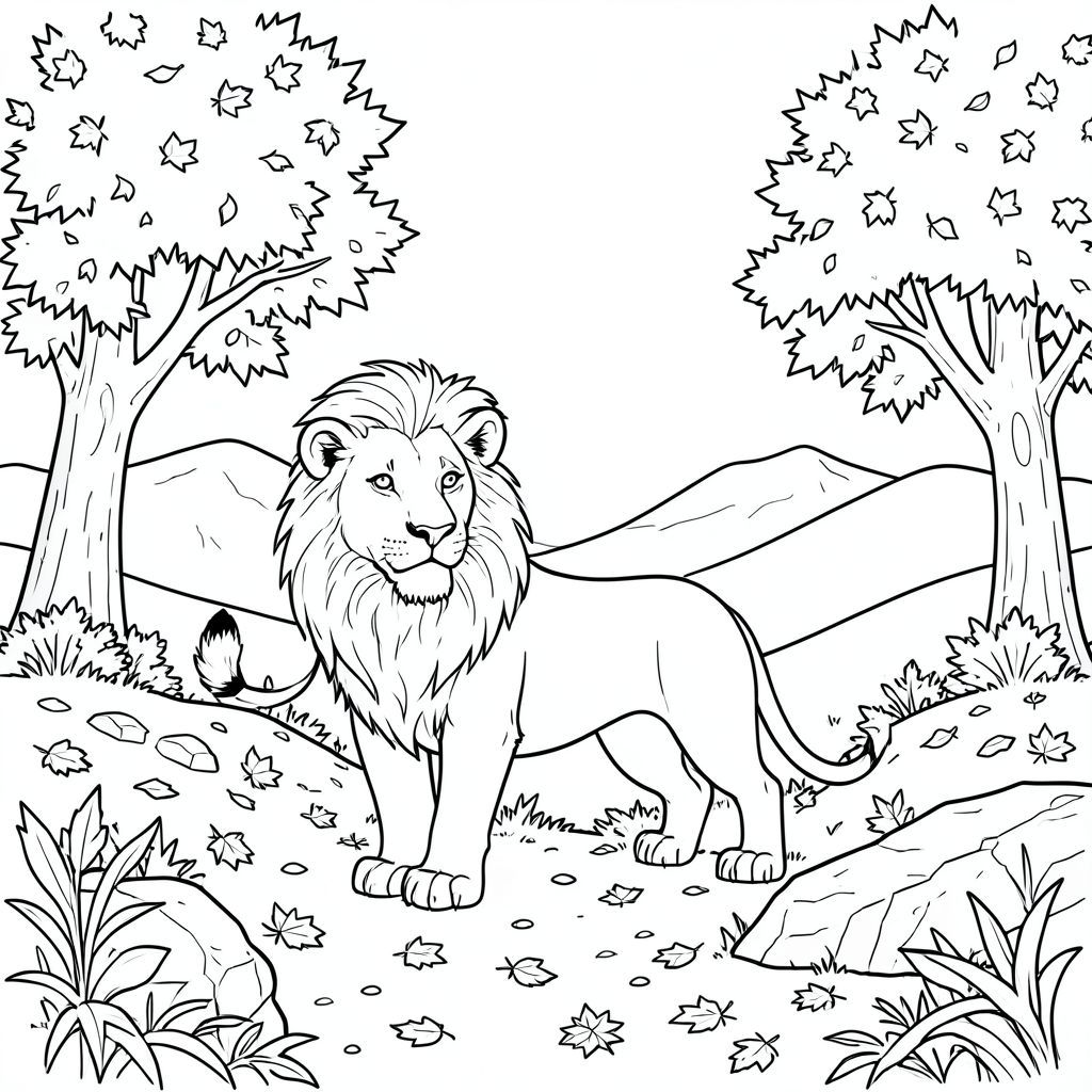 một mình, (động vật đơn: 1.3), (bốn chân: 1.3), (một đầu: 1.3), (một đuôi: 1.2), (đúng giải phẫu: 1.4), sư tử, Sườn đồi mùa thu, cây phong, lá rải rác, lá rụng, , đồi thoai thoải, mềm, núi xa, bầu trời quang đãng, giờ, kết cấu mộc mạc, đá phong hóa, mặt đất rêu, , bầu không khí yên bình, cảnh yên tĩnh, vẻ đẹp tự nhiên, phong cảnh thanh bình, tầm nhìn mở rộng, , tán lá chi tiết, độ dốc tinh tế, phối cảnh khí quyển, , , đơn giản,  trang màu, nghệ thuật đường nét, nền trắng, trang màu, nghệ thuật đường nét, nền trắng, (solo: 1.3), (chủ đề đơn: 1.2), (đúng giải phẫu: 1.4), (giải phẫu hoàn hảo: 1.3), (tỷ lệ chính xác: 1.2)