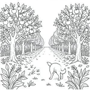 solo, (động vật đơn: 1.3), (bốn chân: 1.3), (một đầu: 1.3), (một đuôi: 1.2), (đúng giải phẫu: 1.4), (chó: 1.5), cây táo, vườn cây ăn quả, mùa thu, tán lá, hàng, thu hoạch, ánh sáng mặt trời, ấm áp, kết cấu, lá, cành, dày đặc, dọc, mở rộng, mở rộng, trang màu, nghệ thuật đường nét, nền trắng, (solo: 1.3), (chủ đề đơn: 1.2), (đúng giải phẫu: 1.4), (giải phẫu hoàn hảo: 1.3), (tỷ lệ chính xác: 1.2)