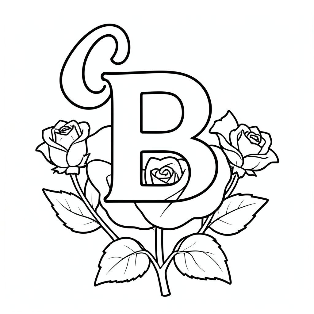 Chữ B trang trí hoa hồng