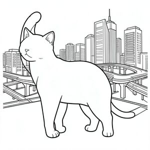 solo, chủ đề đơn, bốn chân, một đầu, một đuôi, đúng giải phẫu, con mèo, Đường cao tốc, Đường cao tốc, trao đổi, Lá cỏ ba lá, Toàn cảnh, rộng, Hiện đại, Cảnh quan thành phố, cao tầng, Tòa nhà, Trang tô màu, nghệ thuật đường nét, nền trắng, Solo, chủ đề đơn, chính xác về mặt giải phẫu, giải phẫu hoàn hảo