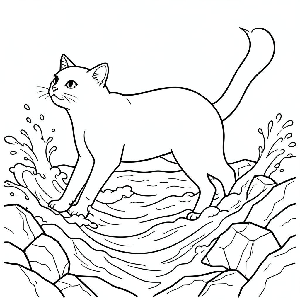 solo, chủ đề đơn, bốn chân, một đầu, một đuôi, đúng giải phẫu, con mèo, sóng, bờ đá, Nước, Sóng vỗ, Đá lởm chởm, Đá phong hóa, Biển hỗn loạn, phun, bọt, Ánh sáng mặt trời, Trang màu, Nghệ thuật đường, nền trắng, Solo, chủ đề đơn, Đúng giải phẫu, Giải phẫu hoàn hảo