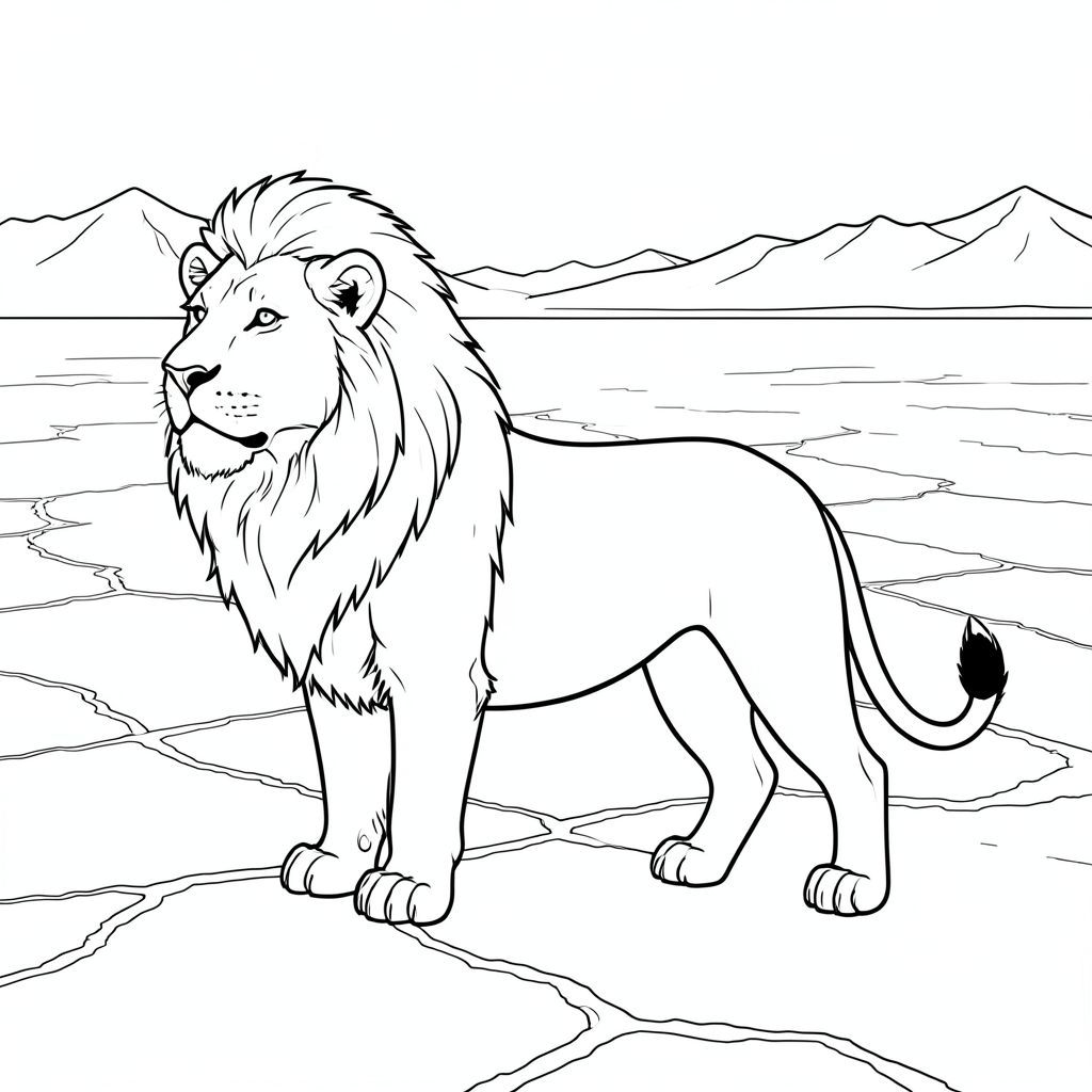 solo, chủ đề đơn, bốn chân, một đầu, một đuôi, đúng giải phẫu, sư tử, muối rộng lớn phẳng, trắng, bằng phẳng, núi, xa, hoang vắng, mở rộng, rộng, đường chân trời, trang màu, nghệ thuật đường nét, nền trắng, solo, chủ đề đơn, đúng giải phẫu, giải phẫu hoàn hảo