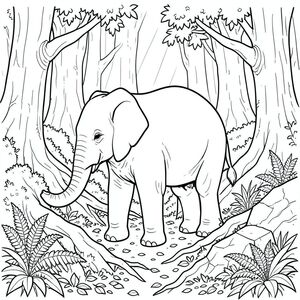 solo, một con voi, một thân cây, bốn chân, hai tai lớn, một đuôi, đúng về mặt giải phẫu, voi, rêu dày đặc, cây cổ thụ, rễ khổng lồ, lọc ánh sáng mặt trời, không khí ẩm, rác lá, dương xỉ, dây leo, thành tạo đá, đá phong hóa, trang màu, nghệ thuật đường, nền trắng, solo, chủ đề đơn, đúng giải phẫu, giải phẫu hoàn hảo