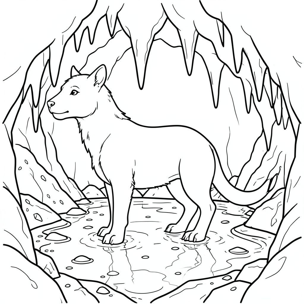 solo, chủ đề đơn, bốn chân, một đầu, một đuôi, đúng giải phẫu, thú vật, phát quang sinh học, hang động, nhũ đá, hồ bơi ngầm, ẩm ướt, đá, giàu khoáng chất, nước, phản chiếu, thanh tao, trang màu, nghệ thuật đường, nền trắng, solo, chủ đề đơn, đúng giải phẫu, giải phẫu hoàn hảo