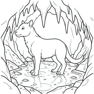 solo, chủ đề đơn, bốn chân, một đầu, một đuôi, đúng giải phẫu, thú vật, phát quang sinh học, hang động, nhũ đá, hồ bơi ngầm, ẩm ướt, đá, giàu khoáng chất, nước, phản chiếu, thanh tao, trang màu, nghệ thuật đường, nền trắng, solo, chủ đề đơn, đúng giải phẫu, giải phẫu hoàn hảo