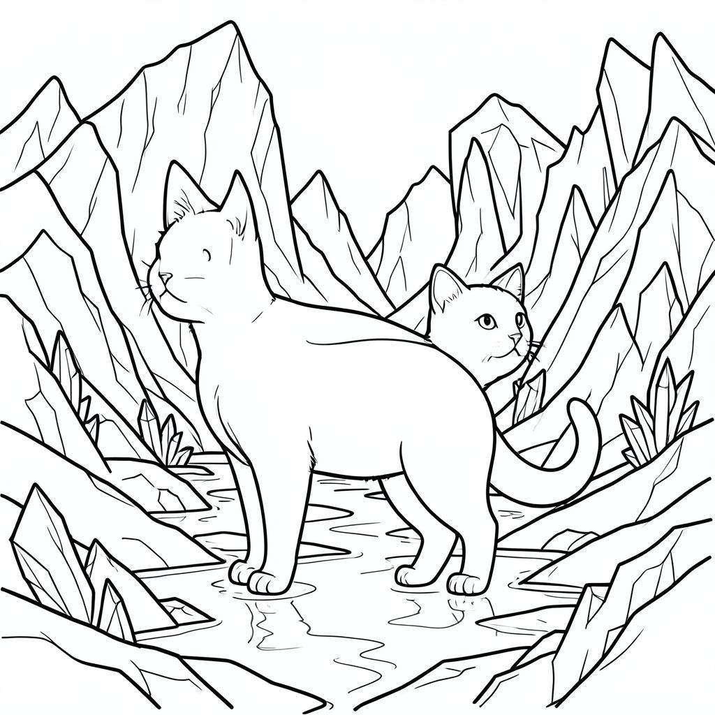 solo, chủ đề đơn, bốn chân, một đầu, một đuôi, đúng về mặt giải phẫu, con mèo, Thung lũng sông băng, hang băng, băng, đá lởm chởm, tuyết, nước đóng băng, sự hình thành pha lê, ánh sáng mặt trời, phản chiếu, tương phản rõ rệt, trang màu, nghệ thuật đường, nền trắng, solo, chủ đề đơn, chính xác về mặt giải phẫu, giải phẫu hoàn hảo