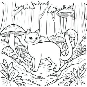 solo, chủ đề đơn, bốn chân, một đầu, một đuôi, đúng giải phẫu, con mèo, Rừng pha lê, nấm, nấm khổng lồ, rêu, đá, rễ, chiều sâu, phối cảnh, tán lá, cây cối, trang màu, nghệ thuật đường, nền trắng, solo, chủ đề đơn, đúng giải phẫu, giải phẫu hoàn hảo