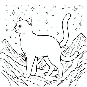 solo, chủ đề đơn, bốn chân, một đầu, một đuôi, chính xác về mặt giải phẫu, con mèo, Ngôi sao, thiên hà, đêm, Bầu trời, núi, đá, đỉnh, rộng lớn, trắng, chi tiết, trang màu, nghệ thuật đường, nền trắng, solo, chủ đề đơn, chính xác về mặt giải phẫu, giải phẫu hoàn hảo