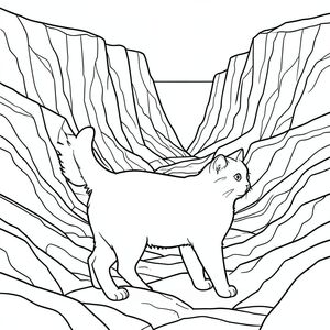 solo, chủ đề đơn, bốn chân, một đầu, một đuôi, chính xác về mặt giải phẫu, con mèo, Hẻm núi, phong cảnh, lớp đá, trầm tích, nhiều lớp, rộng lớn, rộng, dốc, dọc, ánh sáng mặt trời, trang màu, nghệ thuật đường nét, nền trắng, solo, chủ đề đơn, chính xác về mặt giải phẫu, giải phẫu hoàn hảo