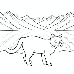 solo, chủ đề đơn, bốn chân, một đầu, một đuôi, đúng về mặt giải phẫu, con mèo, Hồ núi, trong suốt, đỉnh tuyết, phản chiếu, thanh bình, yên tĩnh, rộng lớn, mở rộng, xa, mờ mịt, trang màu, nghệ thuật đường nét, nền trắng, solo, chủ đề đơn, đúng giải phẫu, giải phẫu hoàn hảo