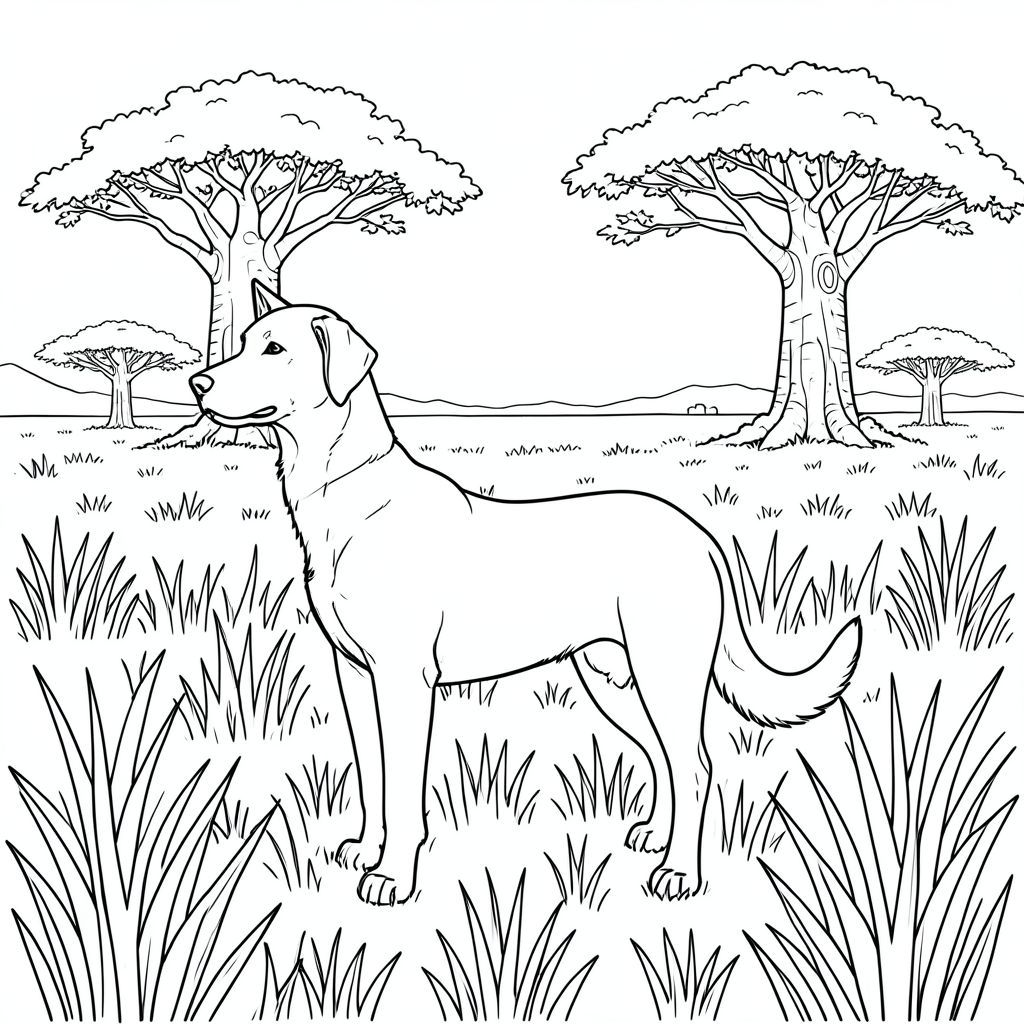 solo, chủ đề đơn, bốn chân, một đầu, một đuôi, đúng giải phẫu,, Savanna, đồng cỏ mở, cỏ cao, cây bao báp, cô đơn, Mở rộng, rộng, ánh sáng mặt trời, lốm đốm, xa, trang màu, nghệ thuật đường, nền trắng, solo, chủ đề đơn, đúng về mặt giải phẫu, giải phẫu hoàn hảo