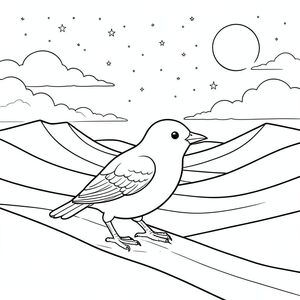 Độc lập, một con chim, hai chân, hai cánh, một mỏ, chính xác về mặt giải phẫu, chim, sa mạc rộng lớn, Cồn cát cao chót vót, Bầu trời đầy sao, Mở rộng, cát, cát, phong cảnh mở rộng, Đường chân trời, những đám mây, Ánh trăng, trang màu, nghệ thuật đường, nền trắng, Solo, chủ đề đơn, Đúng về mặt giải phẫu, Giải phẫu hoàn hảo