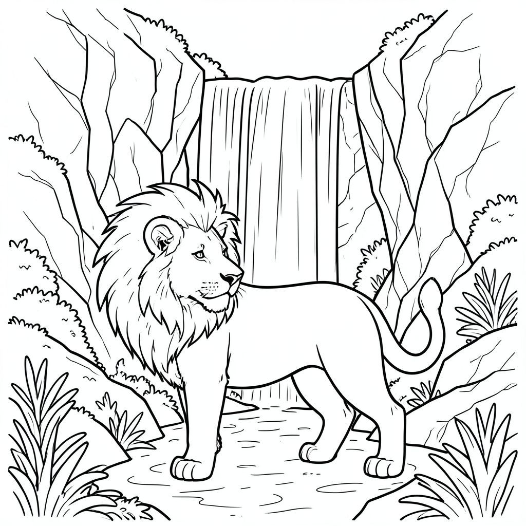 solo, chủ đề đơn, bốn chân, một đầu, một đuôi, đúng giải phẫu, sư tử, Thác nước, vách đá, đá tuyệt đối, Nước xếp tầng, Ánh sáng mặt trời, độ sâu, phối cảnh, đá kết cấu, Rêu, thảm thực vật, trang màu, nghệ thuật đường, nền trắng, Solo, chủ đề đơn, đúng giải phẫu, giải phẫu hoàn hảo