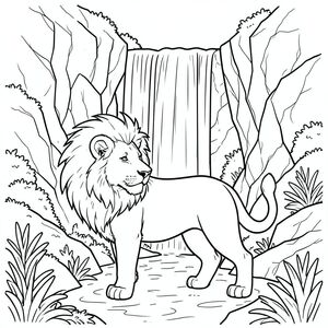 solo, chủ đề đơn, bốn chân, một đầu, một đuôi, đúng giải phẫu, sư tử, Thác nước, vách đá, đá tuyệt đối, Nước xếp tầng, Ánh sáng mặt trời, độ sâu, phối cảnh, đá kết cấu, Rêu, thảm thực vật, trang màu, nghệ thuật đường, nền trắng, Solo, chủ đề đơn, đúng giải phẫu, giải phẫu hoàn hảo