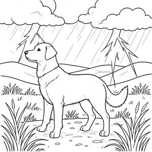 solo, chủ đề đơn, bốn chân, một cái đầu, một cái đuôi, chính xác về mặt giải phẫu,, đồng cỏ rộng mở, bão, sét đánh, đám mây, những ngọn đồi thoai thoải, đường chân trời xa, cỏ bị gió thổi, mưa, mặt đất ẩm ướt, phối cảnh khí quyển, trang màu, nghệ thuật đường, nền trắng, solo, chủ đề đơn, đúng về mặt giải phẫu, giải phẫu hoàn hảo