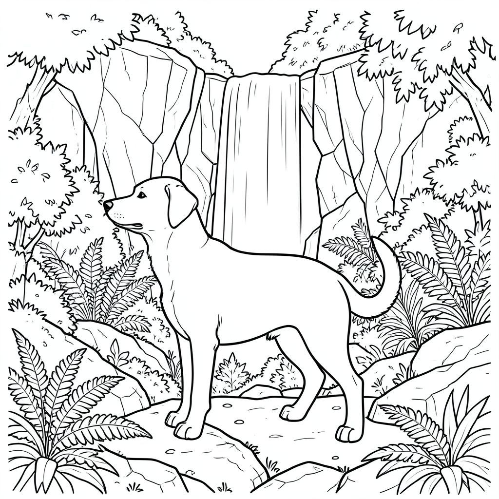 solo, chủ đề đơn, bốn chân, một đầu, một đuôi, đúng về mặt giải phẫu,, vách đá tuyệt đối, thác nước xếp tầng, tán lá rậm rạp, đá phủ rêu, rừng dương xỉ, địa hình đá, môi trường thực tế, kết cấu chi tiết, nền phức tạp, nội thất trắng, trang màu, nghệ thuật đường, nền trắng, solo, chủ đề đơn, chính xác về mặt giải phẫu, giải phẫu hoàn hảo