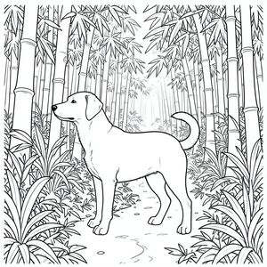 solo, chủ đề đơn, bốn chân, một cái đầu, một cái đuôi, đúng về mặt giải phẫu,, rừng tre rậm rạp, ánh sáng mặt trời lốm đốm, lọc, con đường quanh co, nền phức tạp, tán lá chi tiết, cây xanh tươi tốt, bầu không khí thanh bình, tự nhiên, kết xuất thực tế, trang màu, nghệ thuật đường, nền trắng, solo, chủ đề đơn, chính xác về mặt giải phẫu, giải phẫu hoàn hảo