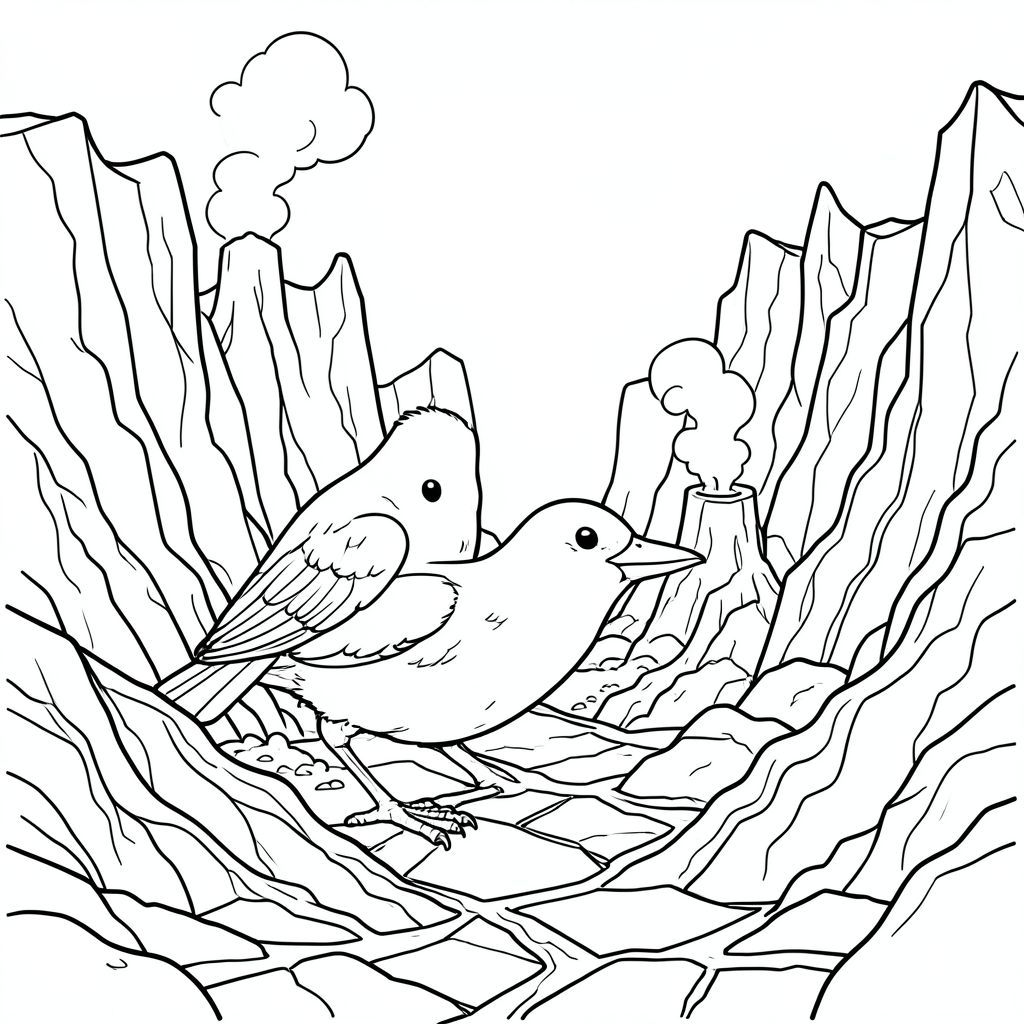 solo, chim đơn, hai chân, hai cánh, một mỏ, chính xác về mặt giải phẫu, chim, hẻm núi, đá núi lửa, dòng dung nham cứng, lỗ thông hơi, cặn lưu huỳnh, vách đá lởm chởm, sự hình thành địa chất, nội thất hang động, hoạt động nhiệt, đất nứt, trang màu, nghệ thuật đường, nền trắng, solo, chủ đề đơn, chính xác về mặt giải phẫu, giải phẫu hoàn hảo